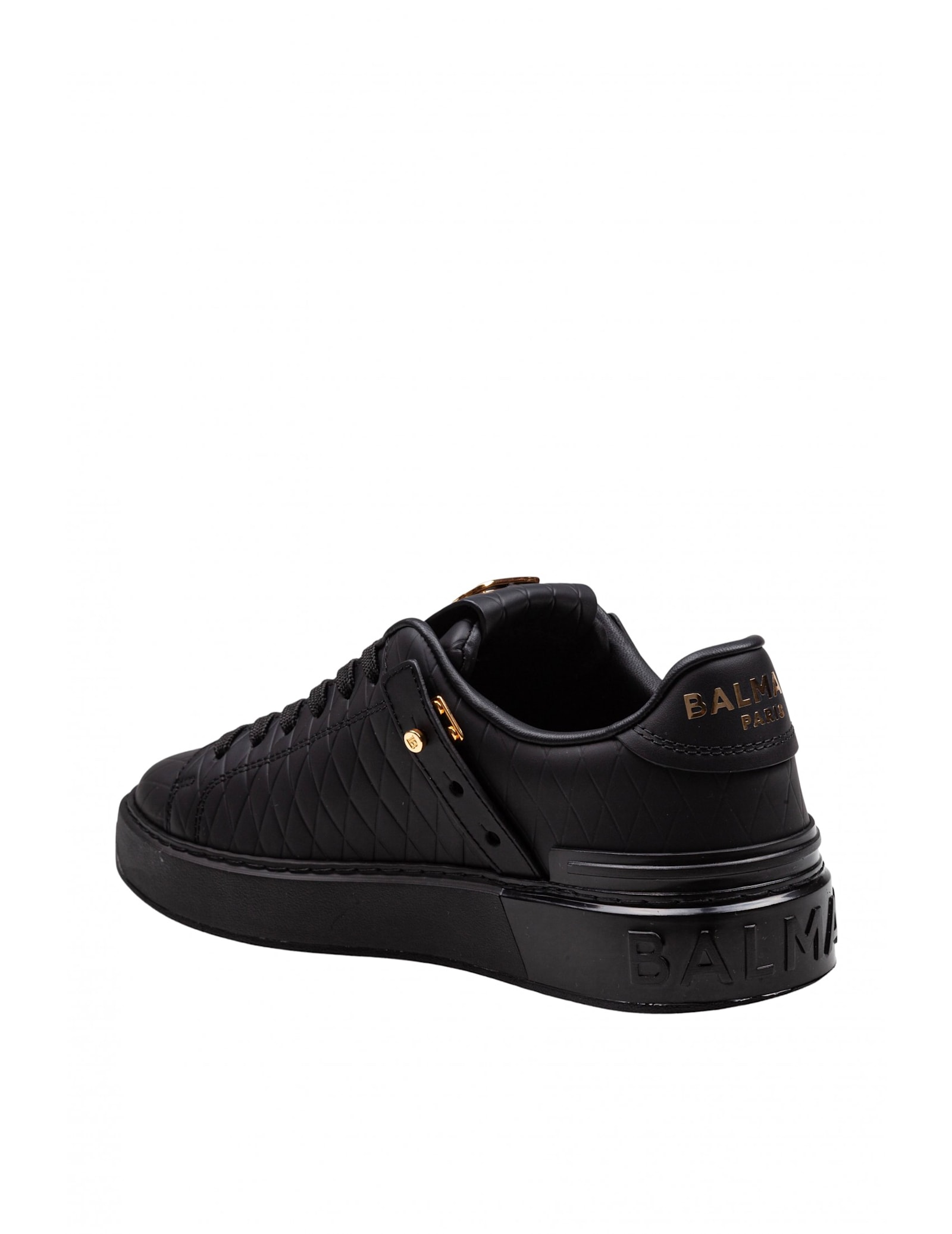 Balmain B-court Leather Sneakers With Diamond Embossing In Noir