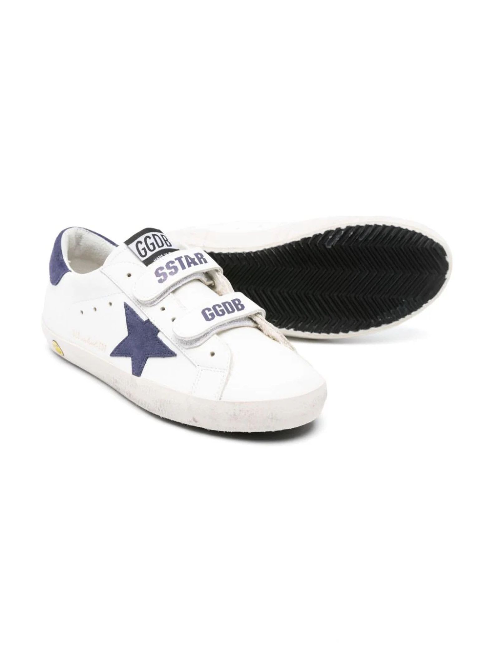 Shop Golden Goose White Leather Sneakers In White/blue Depths