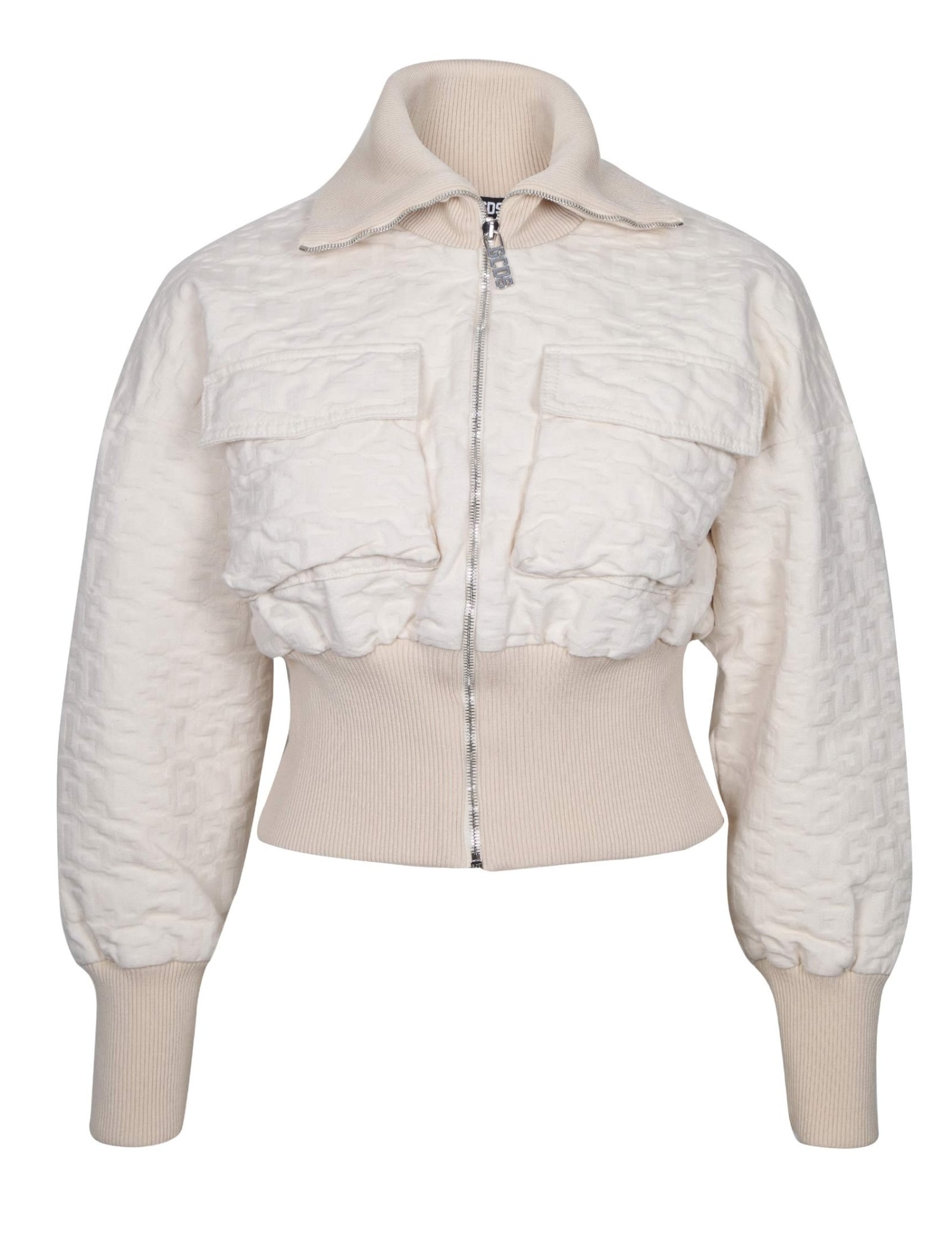 Gcds Bomber Cropped Monogram Color Ecru In Off White