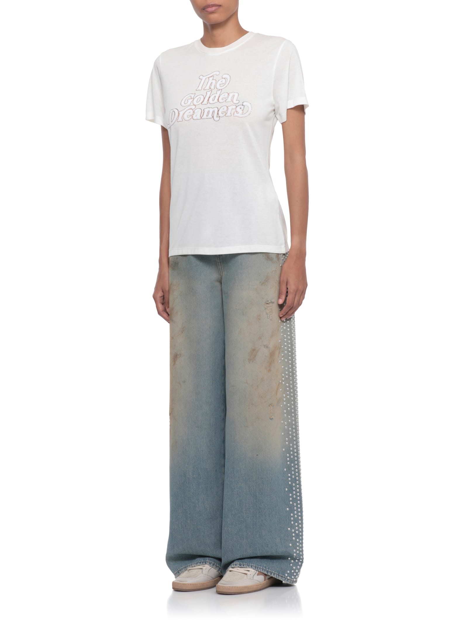 Golden Goose Jersey T-shirt With Metallic Star Detailing And Iconic Logo In White