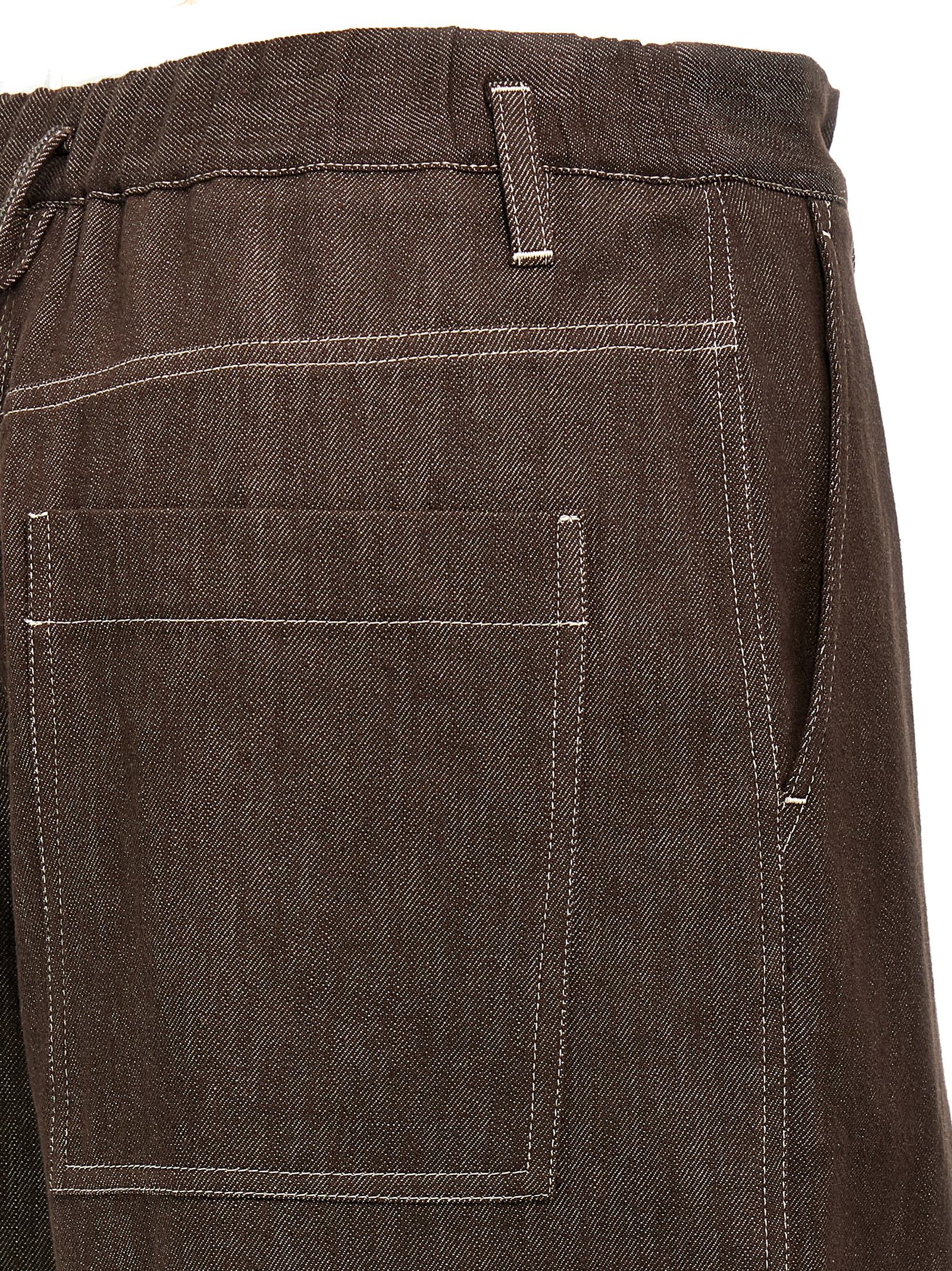 Brunello Cucinelli Cotton Denim Trousers With Back Pockets In Brown
