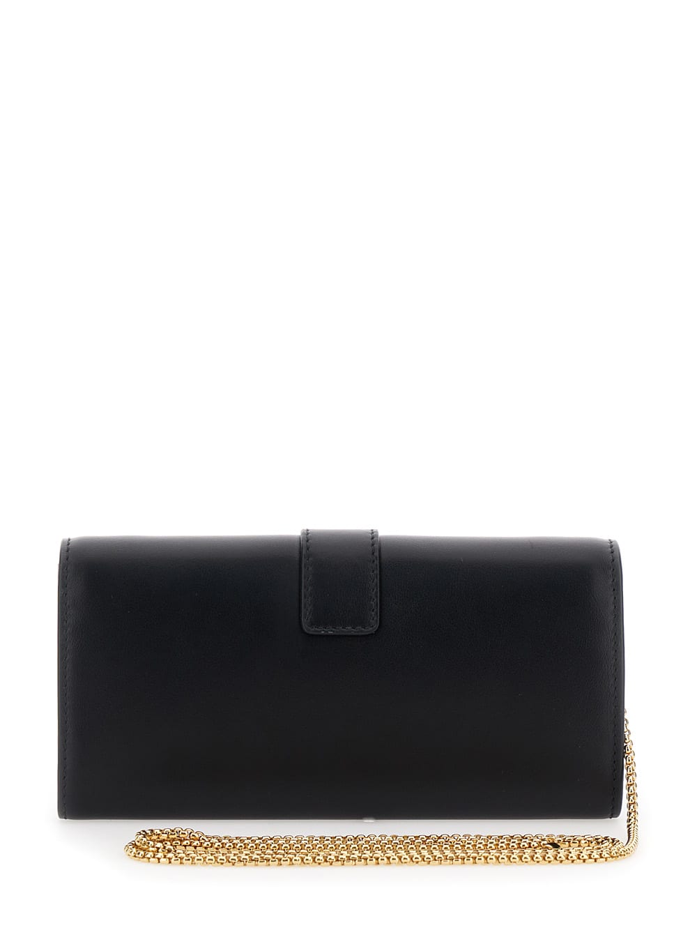 Shop Ferragamo Hug Black Wallet On Chain With Gancini Closure In Smooth Leather Woman