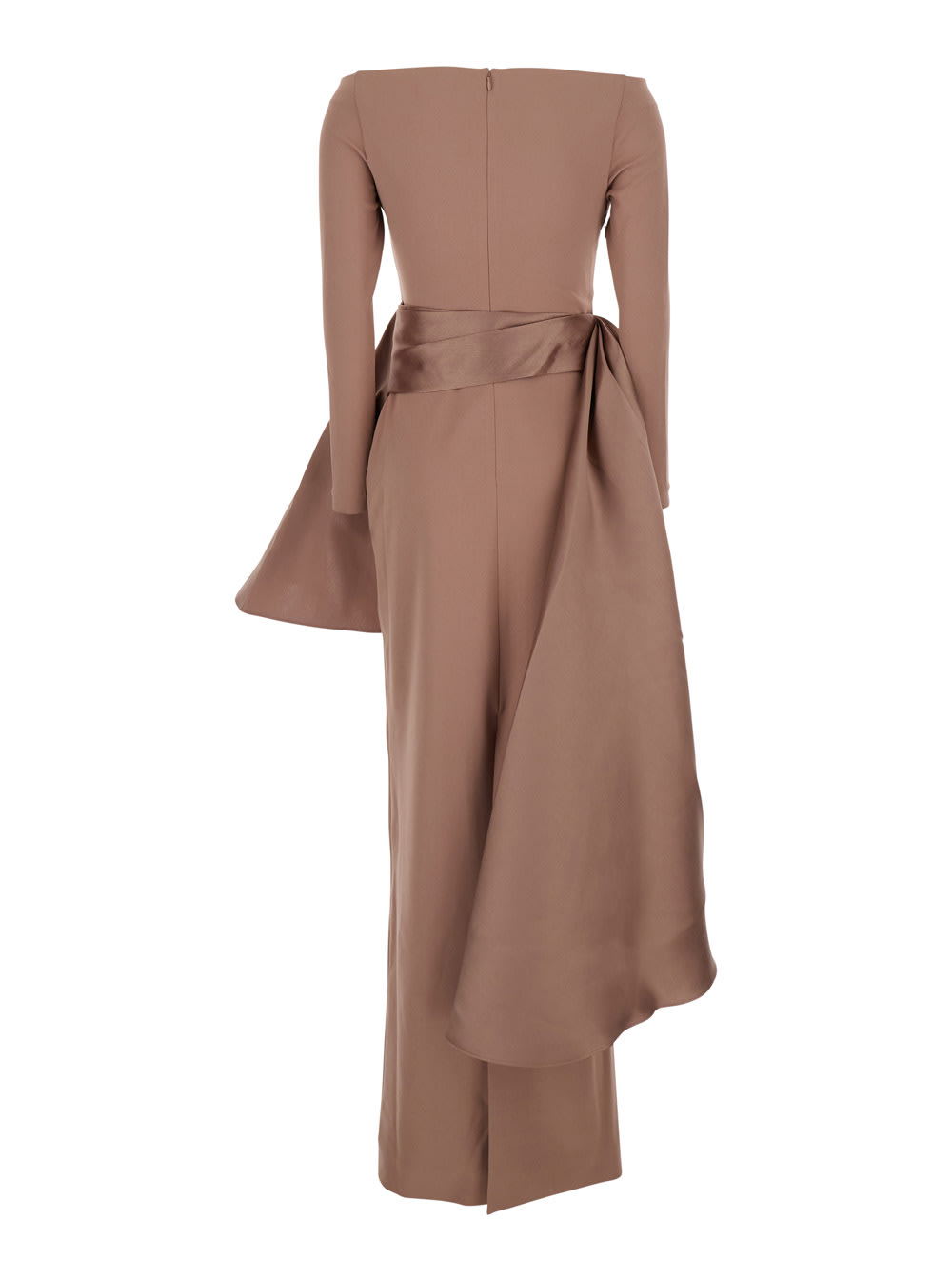 Solace London Kiana Brown Long Dress With Boat Neckline And Maxi Draped Detail In Tech Fabric Stretch Woman In Pink