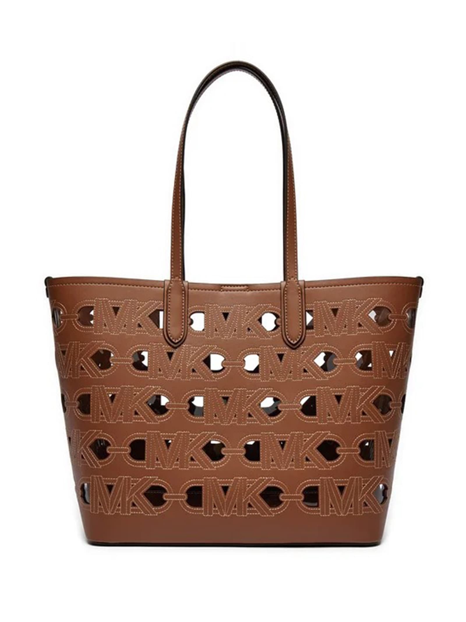 Shop Michael Kors Brown Cut Out Shopping Bag In Luggage