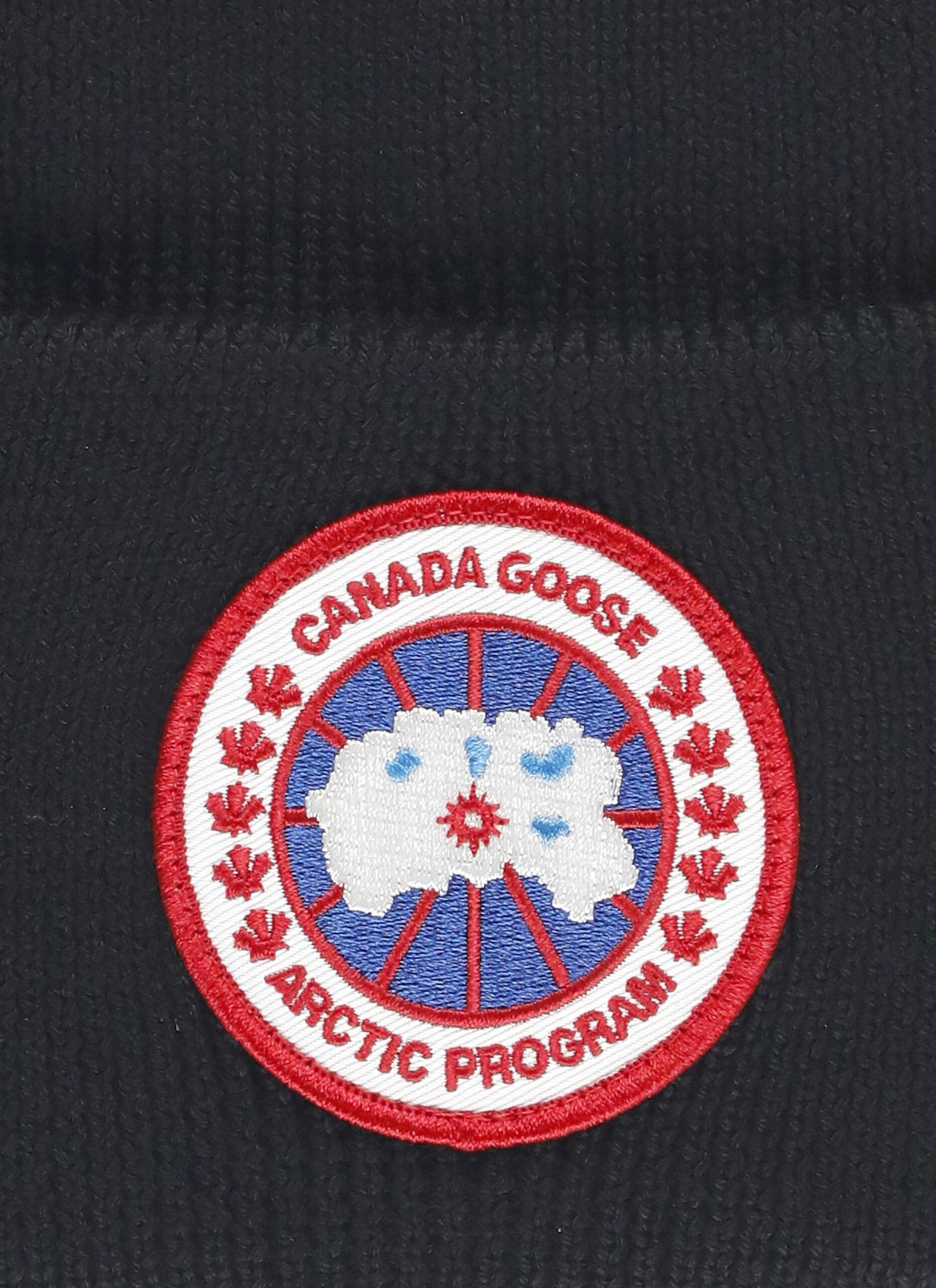 Canada Goose Ribbed Wool Beanie With Contrasting Logo Patch In Black