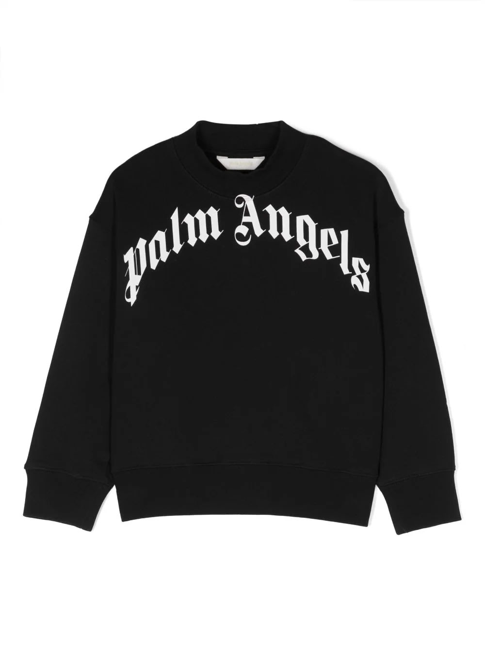 Shop Palm Angels Black Crew Neck Sweatshirt With Curved Logo