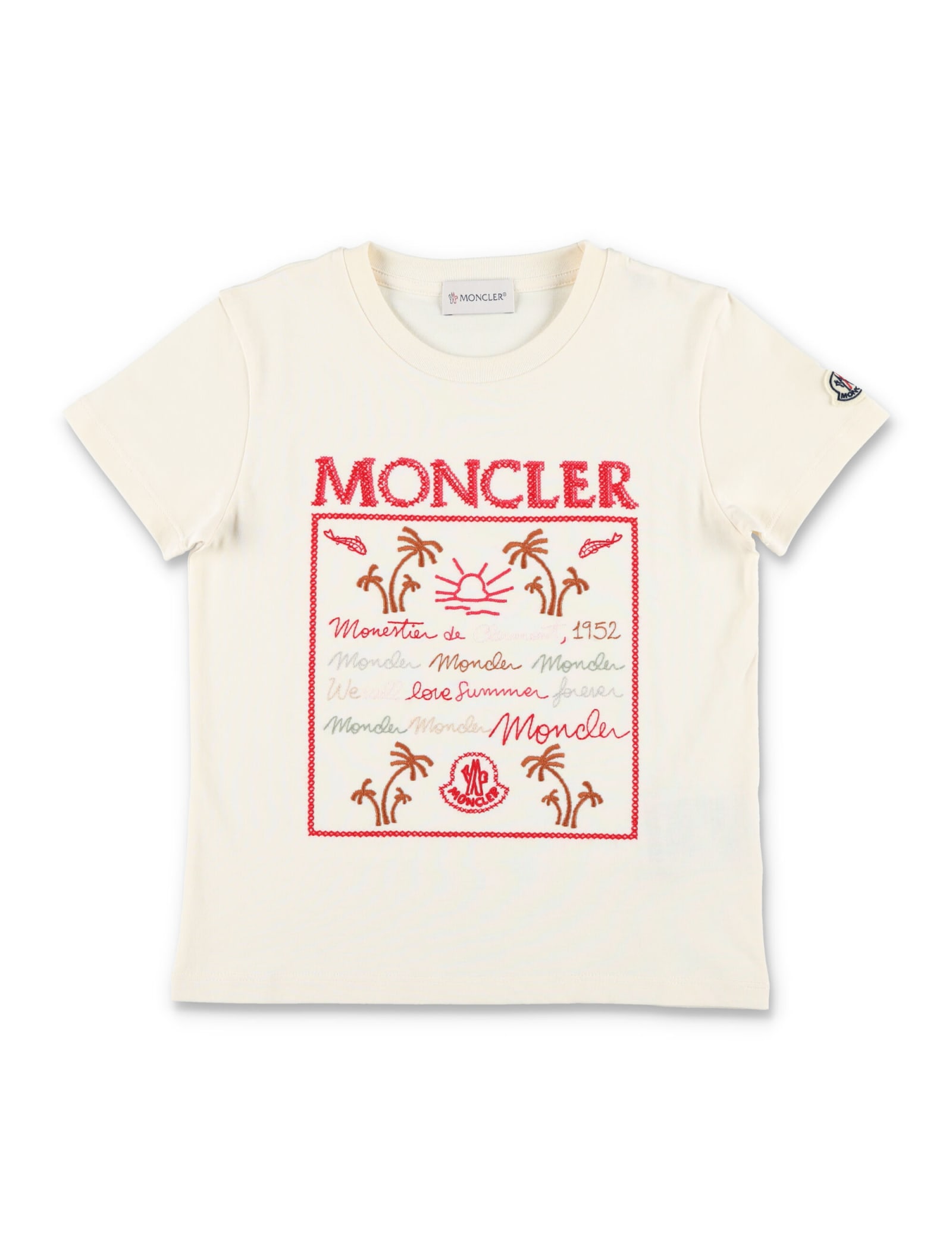 Shop Moncler Logo T-shirt In Beige