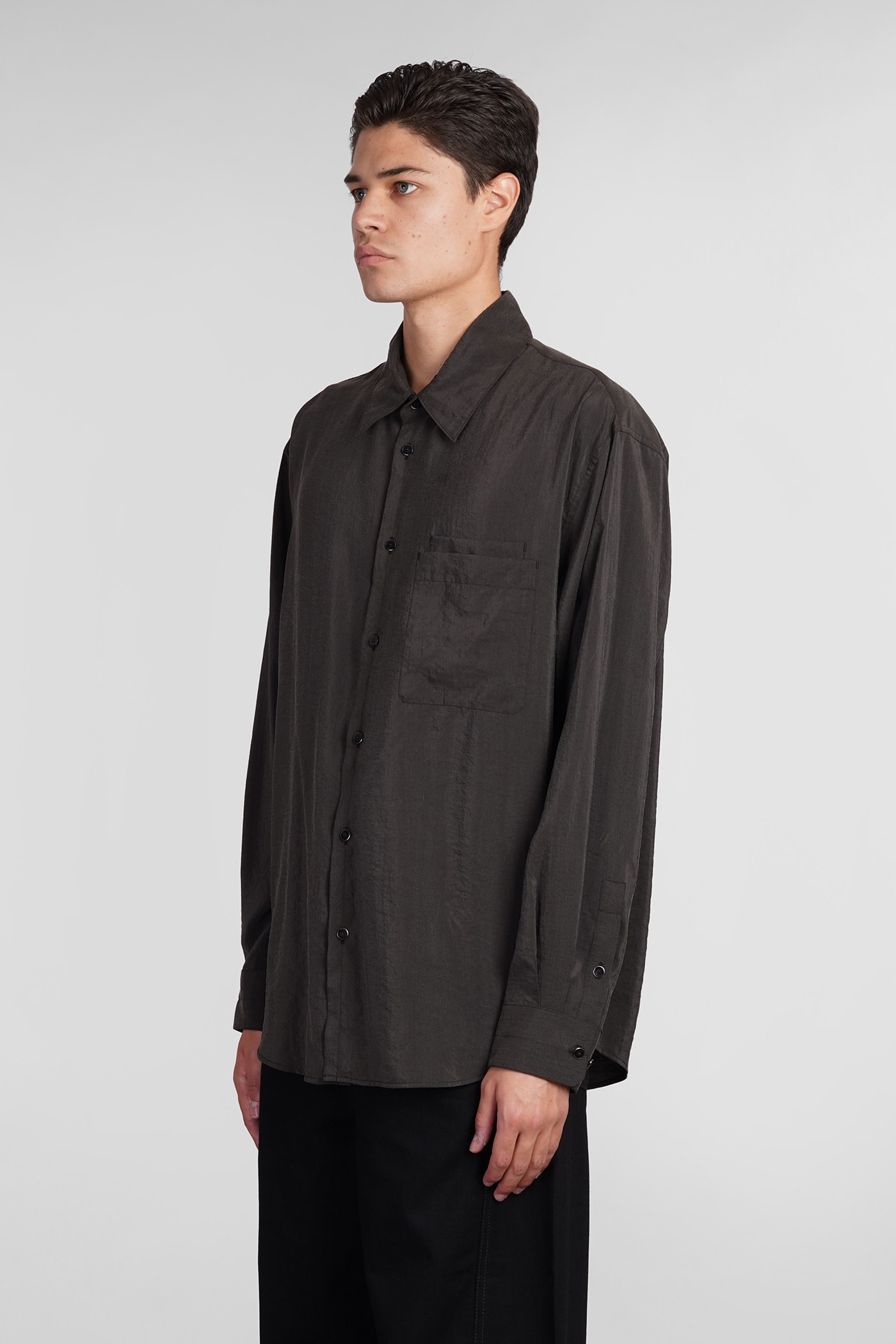 Shop Lemaire Shirt In Brown Silk