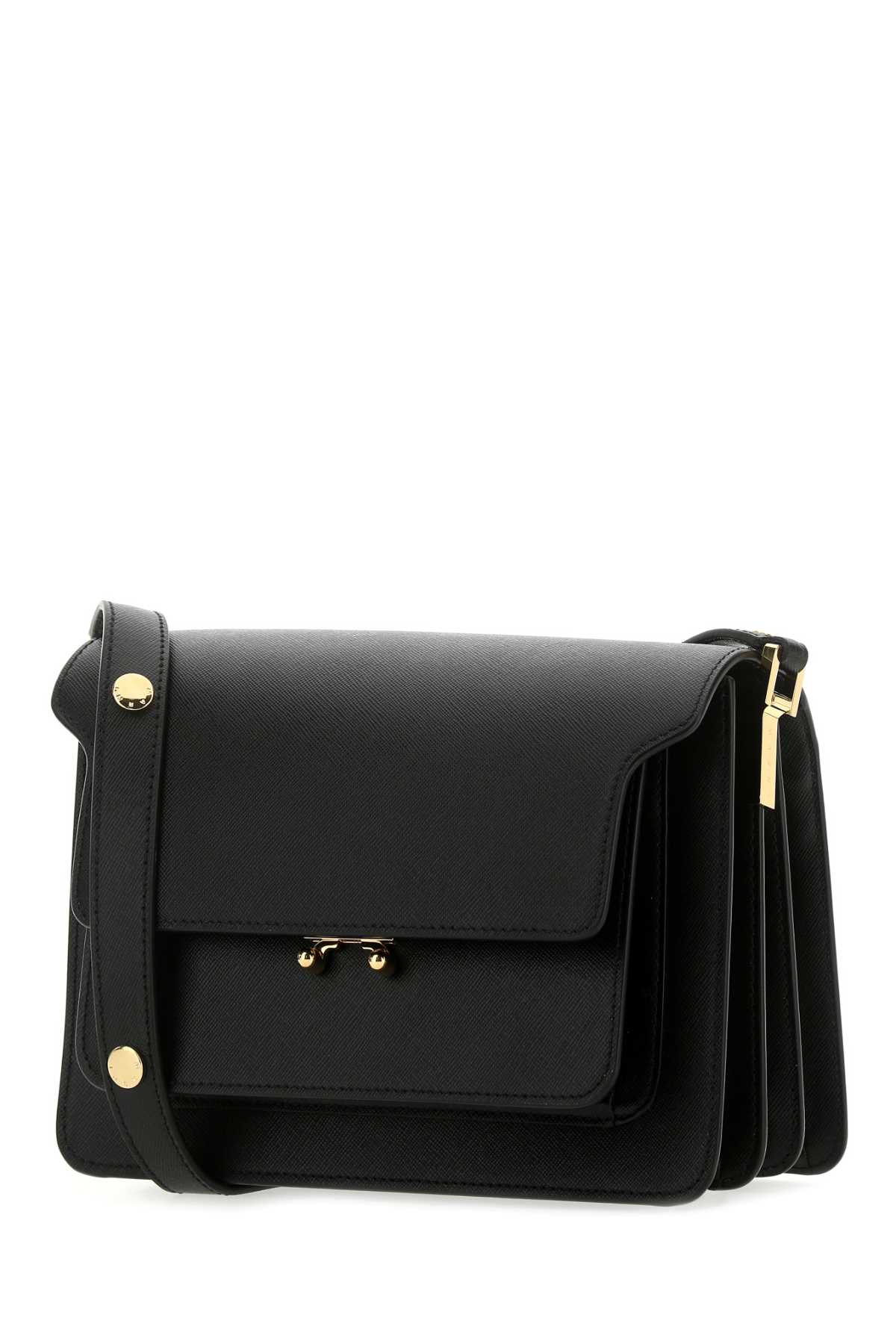 Shop Marni Black Leather Trunk Shoulder Bag In Zn99n