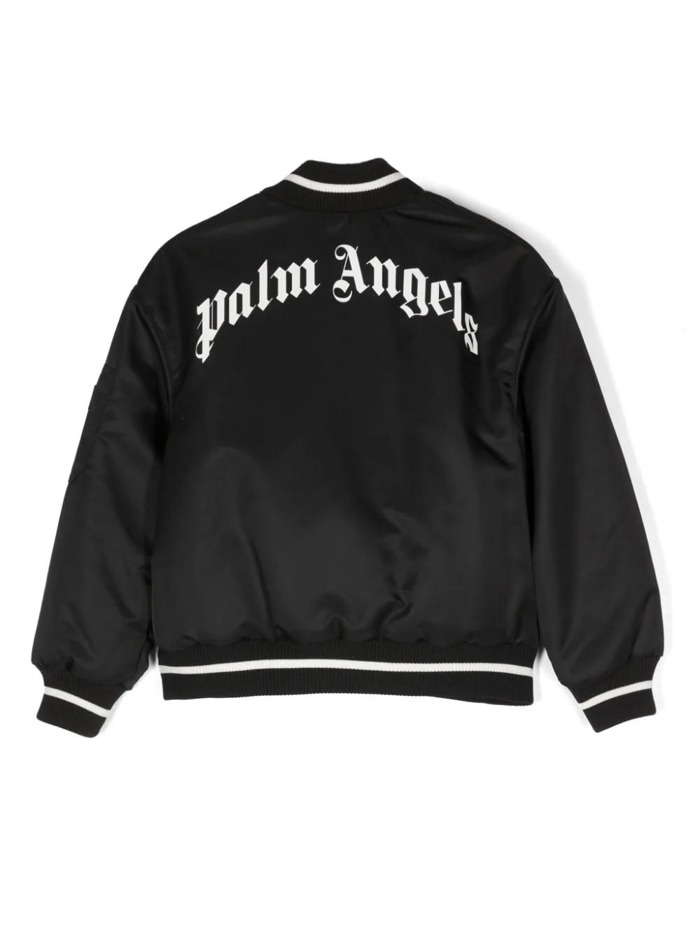 Shop Palm Angels Black Bomber Jacket With Curved Logo