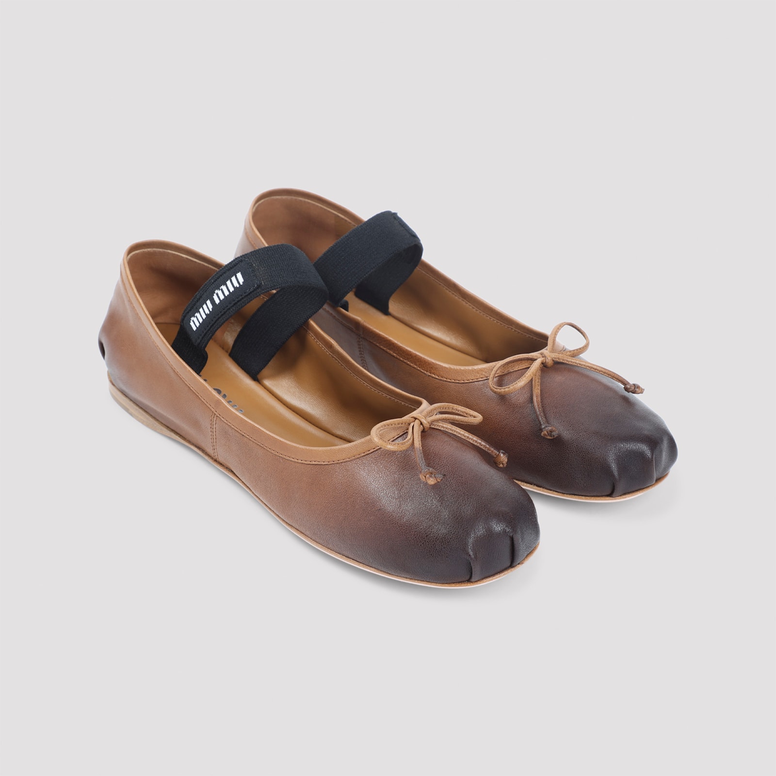 Miu Miu Gradient Brown Lamb Leather Ballet Flats With Bow Detail