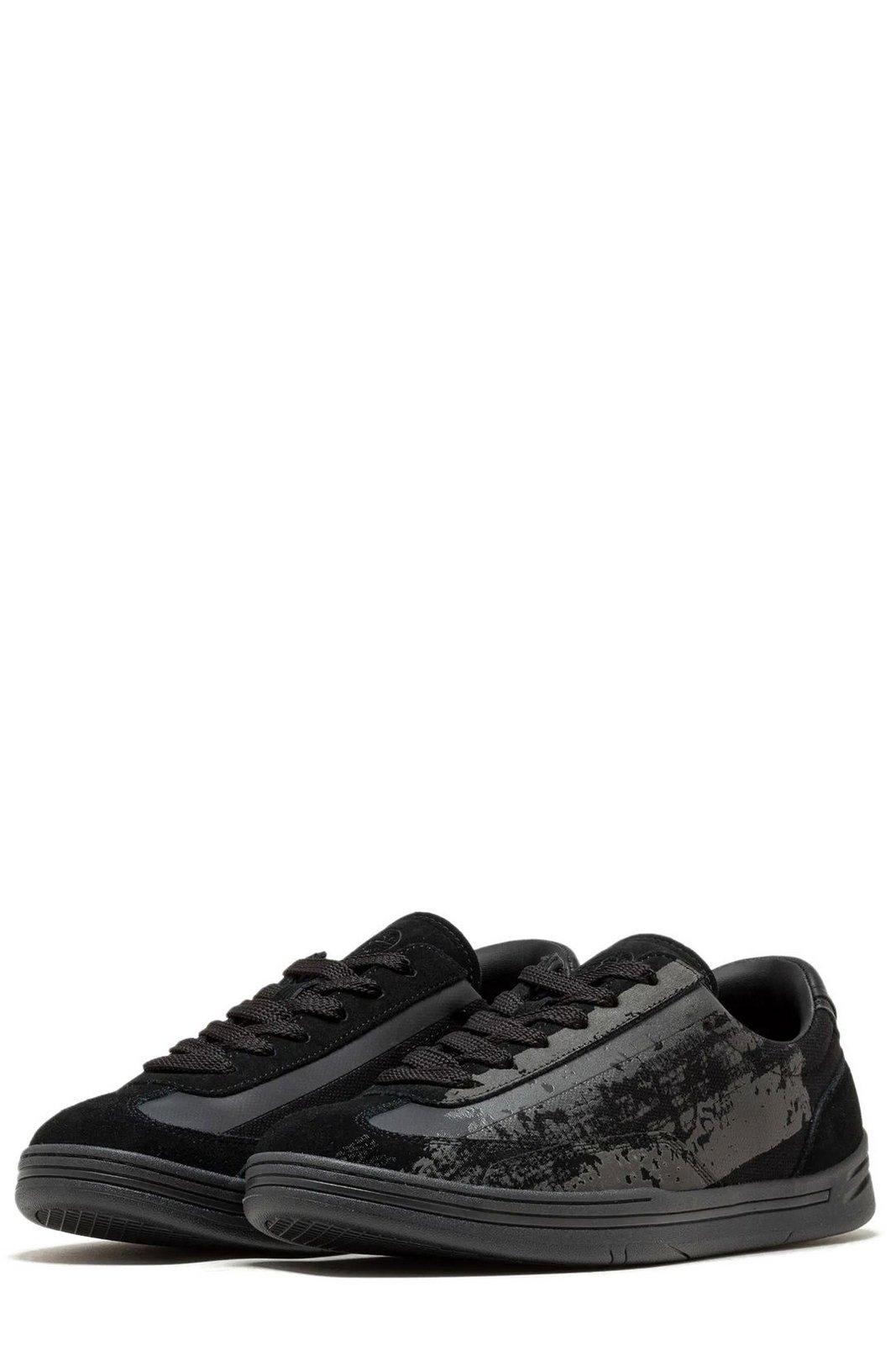 Shop Stone Island Logo Printed Lace-up Sneakers Sneakers In Black