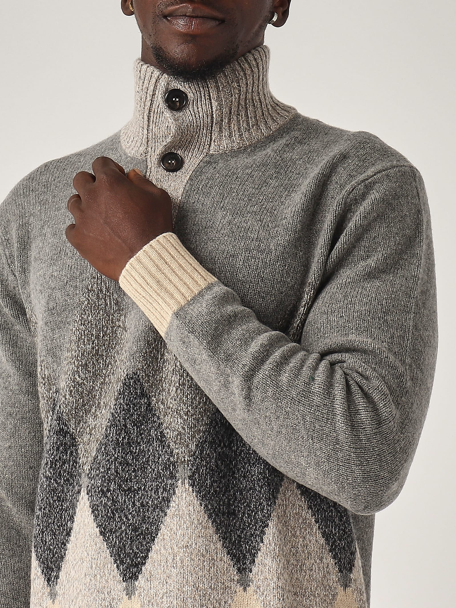 Shop Ballantyne T Neck Pullover 2 Bottoni Sweater In Grigio