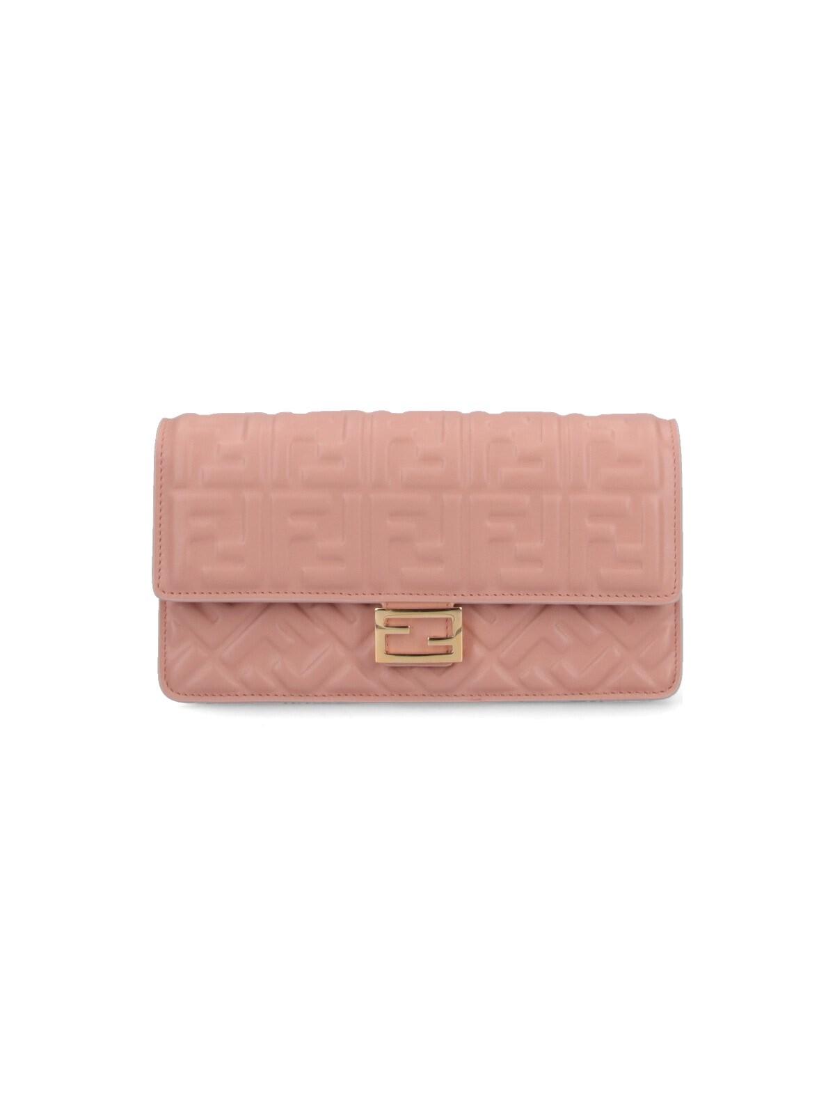 Fendi Baguette Wallet With Shoulder Strap In Ballet Rose+os