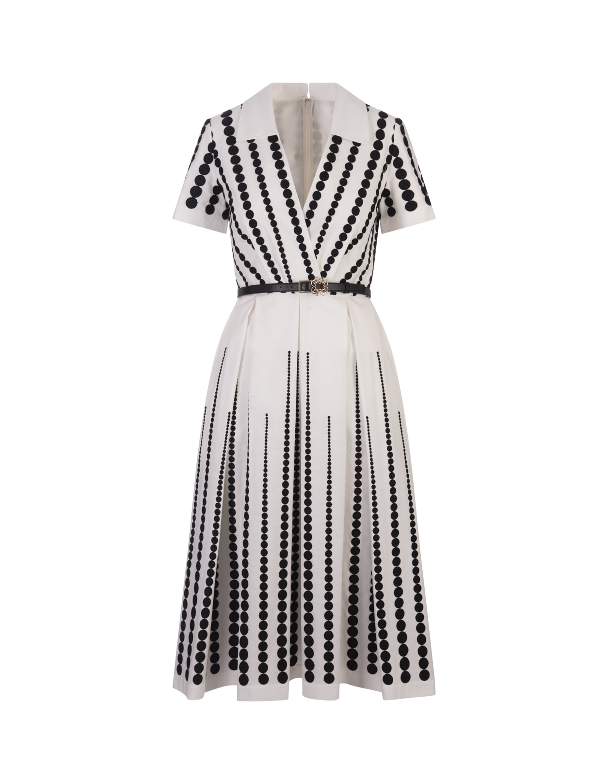 Shop Elie Saab Moon Embroidered Poplin Dress In White And Black