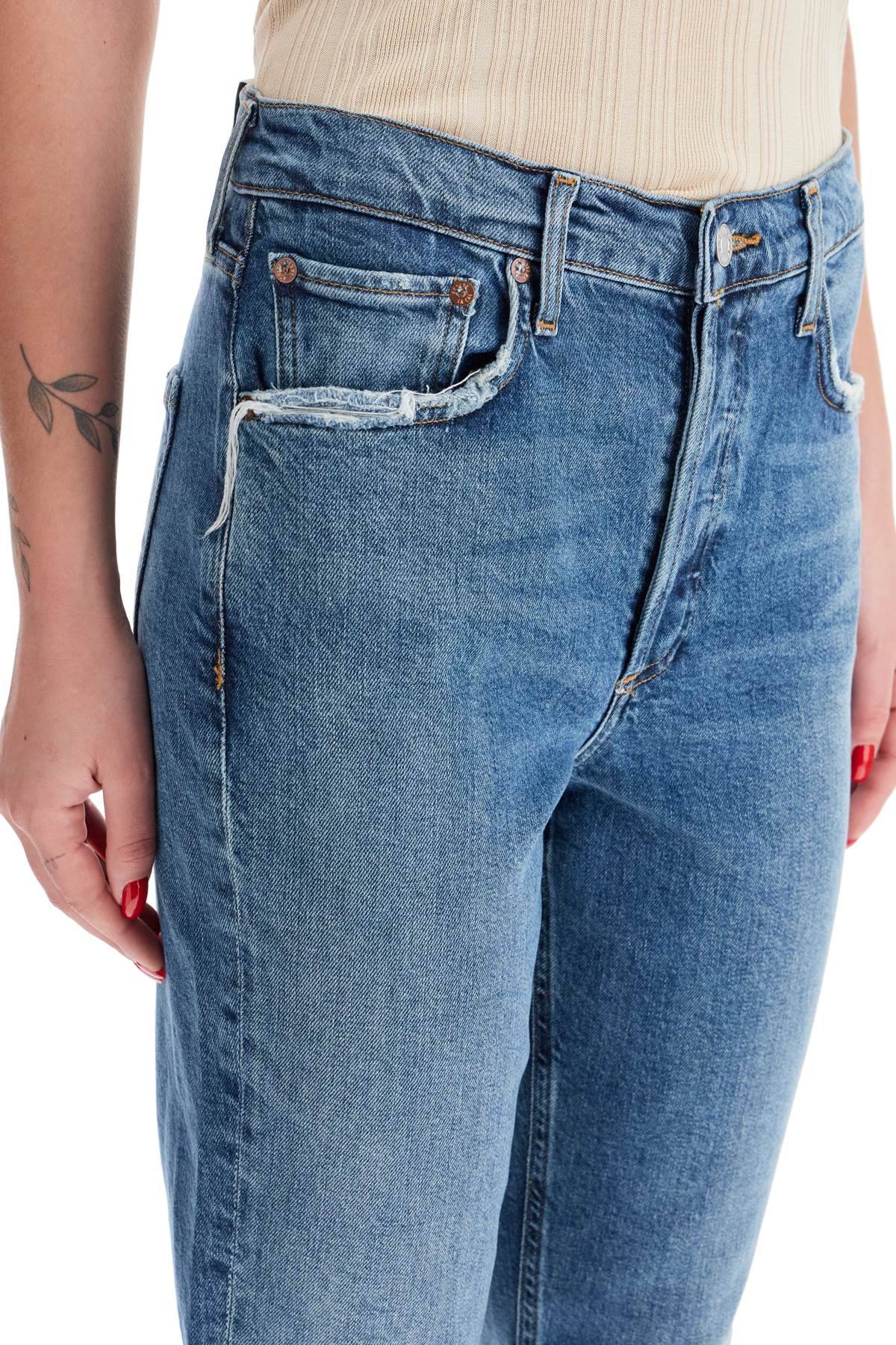 Shop Agolde Riley Cropped Jeans In Pose (blue)