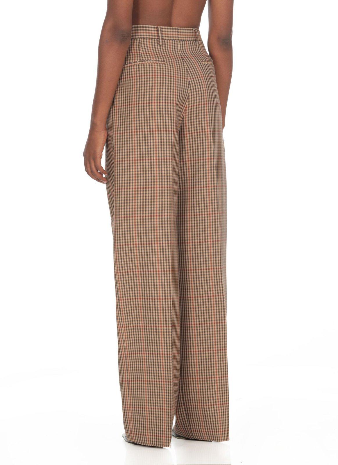 Dries Van Noten Checked Pleated Trousers In Brown