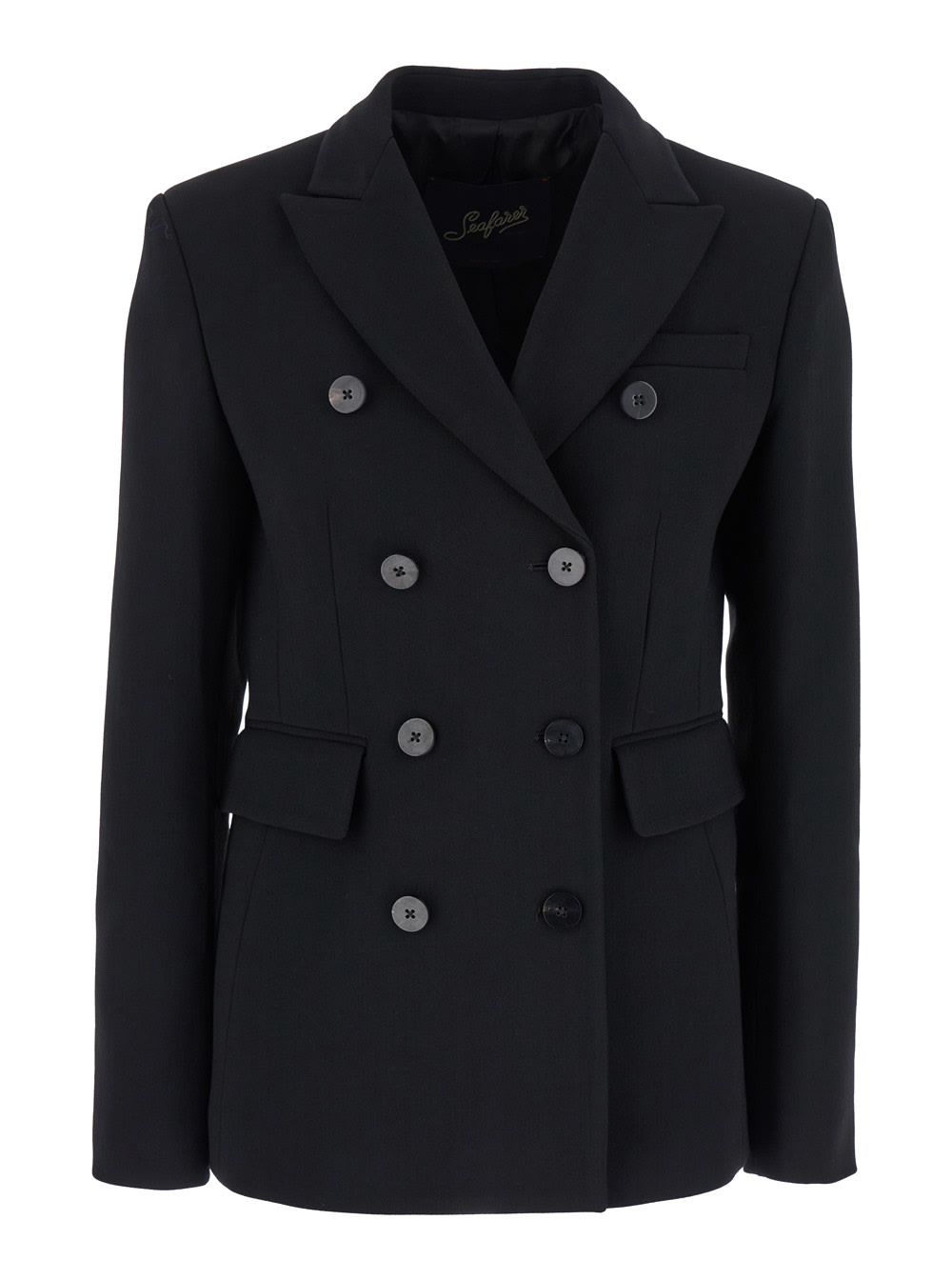 Shop The Seafarer Chantal Black Double-breasted Jacket With Peak Revers In Wool Stretch Woman