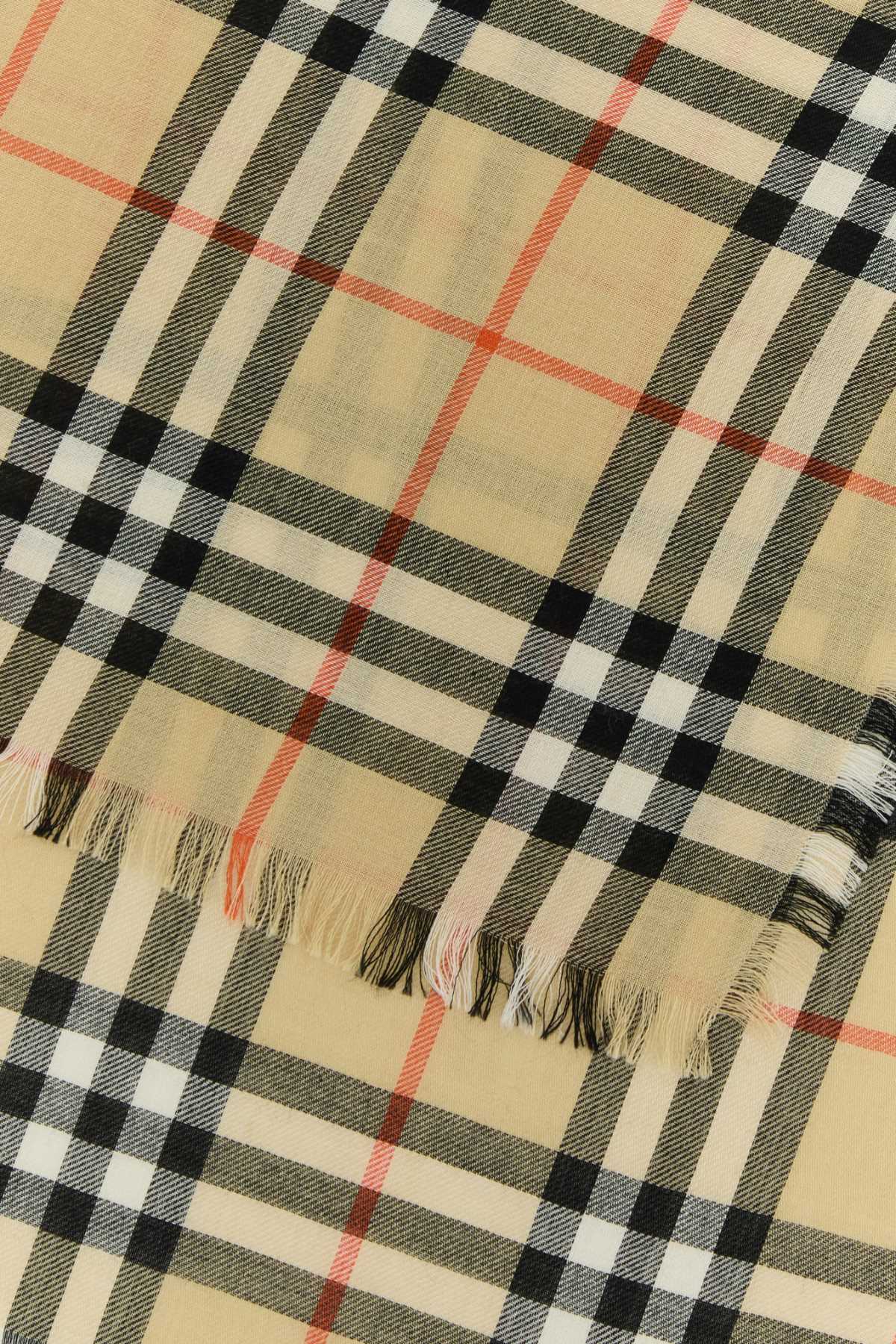 Shop Burberry Embroidered Cashmere Blend Scarf In Sand