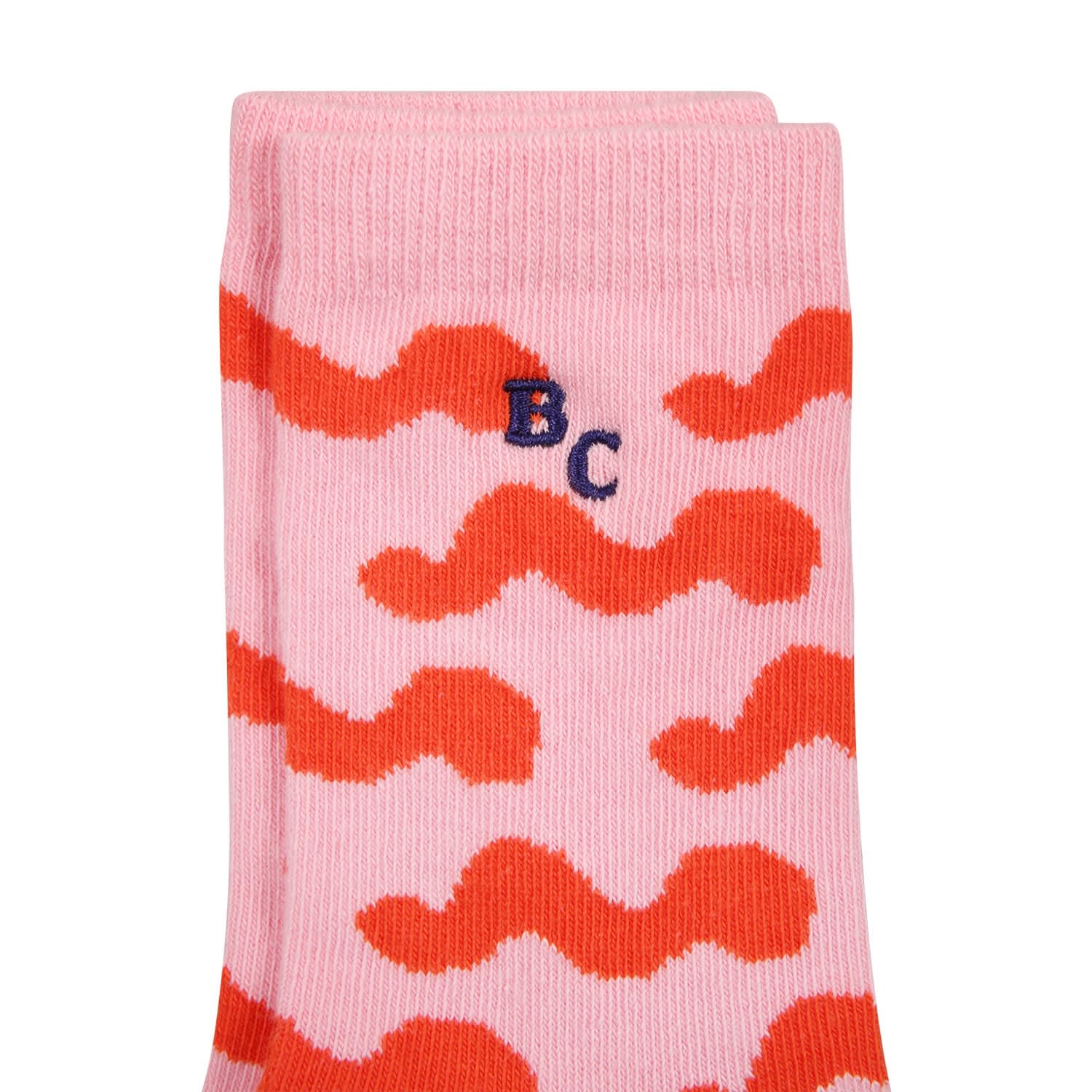 Shop Bobo Choses Pink Socks For Girl With Red Waves And Logo