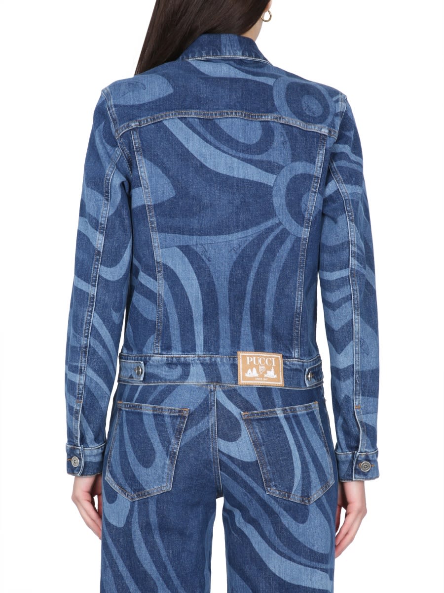 Shop Pucci Marble Print Jacket In Blue
