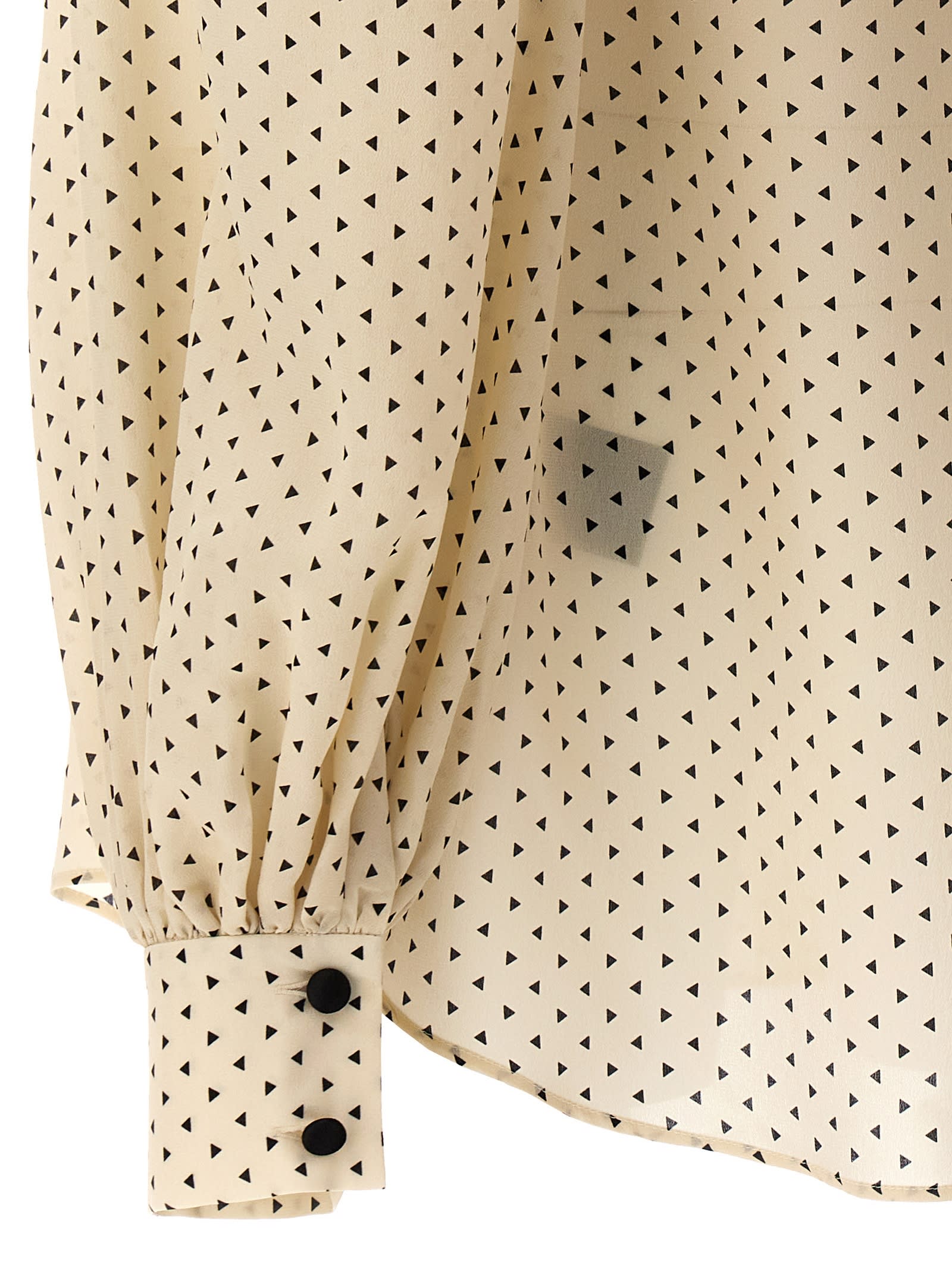 Balmain Printed Pussy Bow Silk Blouse In Cream
