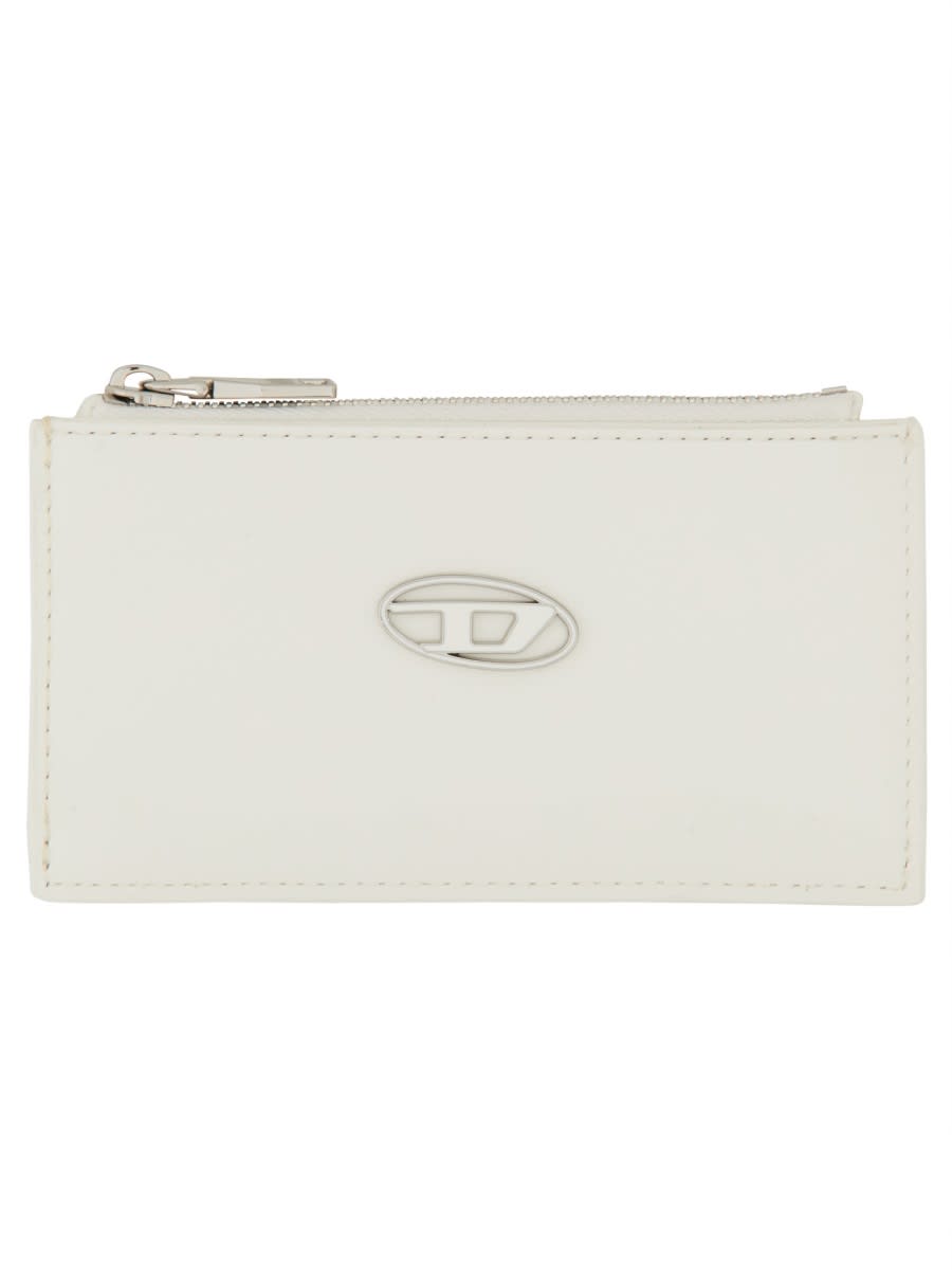 Shop Diesel D Logo Plaque Zipped Cardholder In White