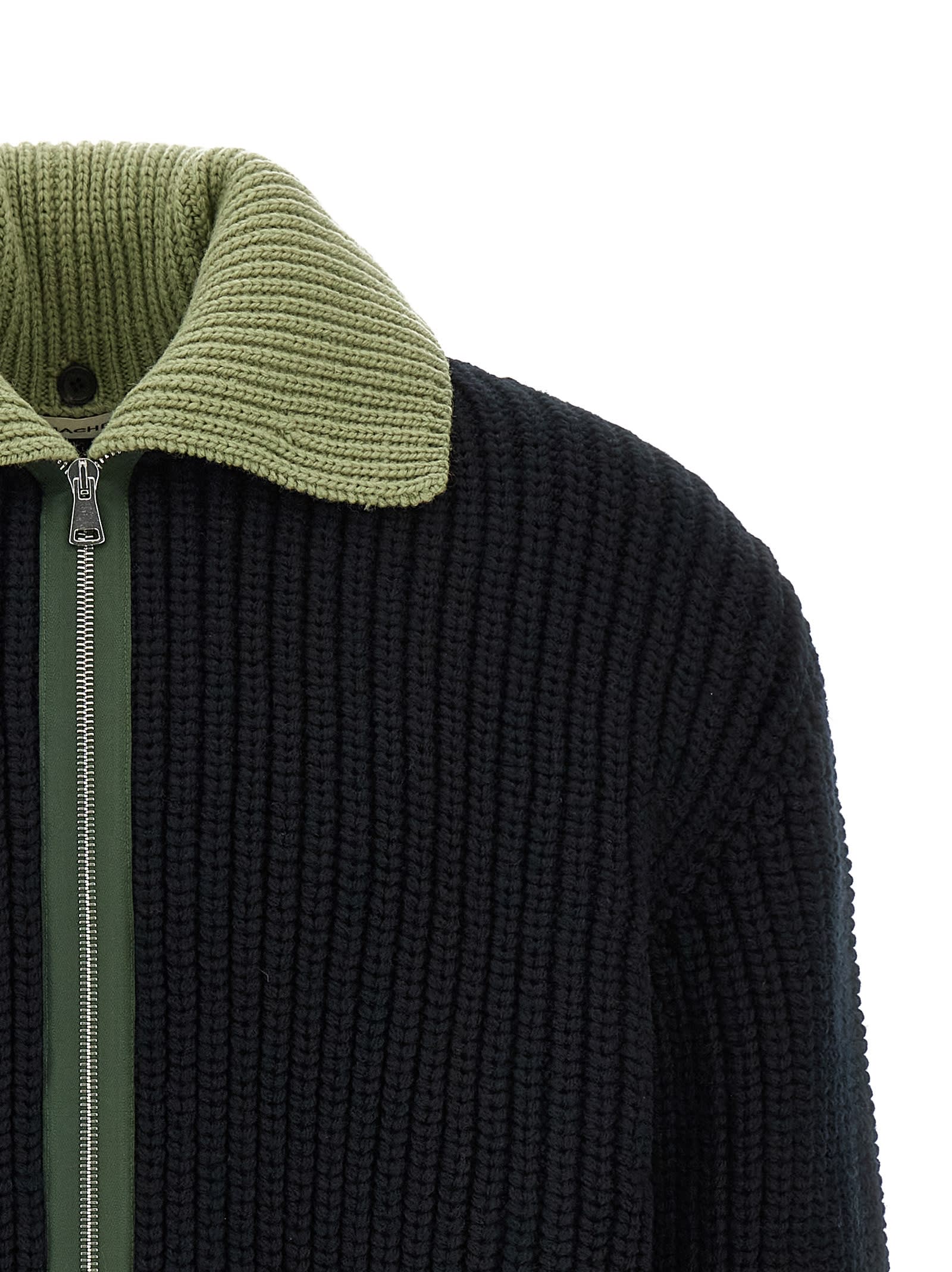 Namacheko Cardigan With Contrast Collar And Long Sleeves In Black