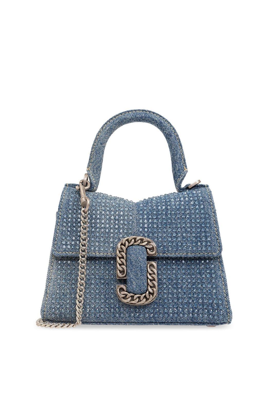Shop Marc Jacobs The St. Marc Mini Shoulder Bag In Light Blue Crystal