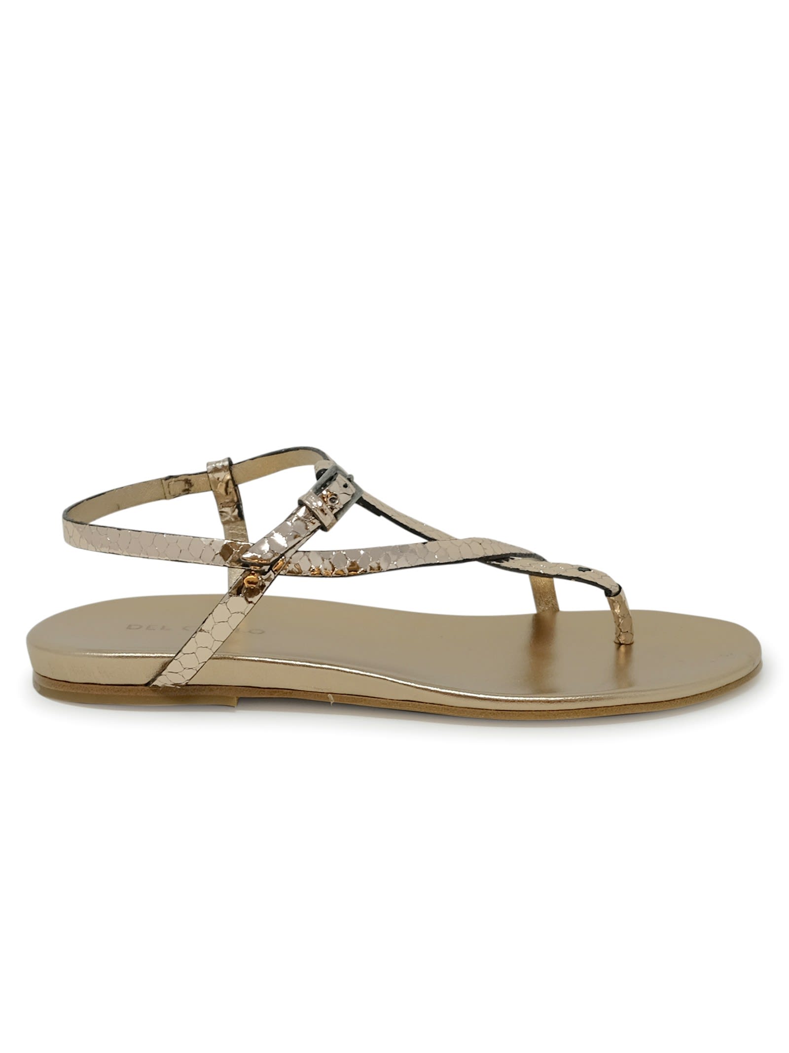 Del Carlo Dressing Gownrto  Leather Flat Sandals In Bronze