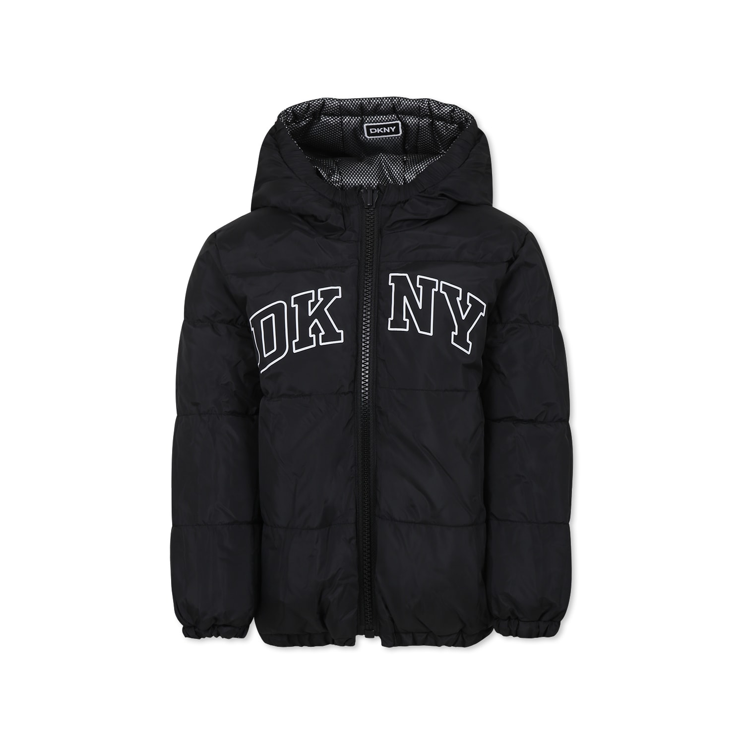 Dkny Black Reversible Down Jacket For Girl With Logo In Gray