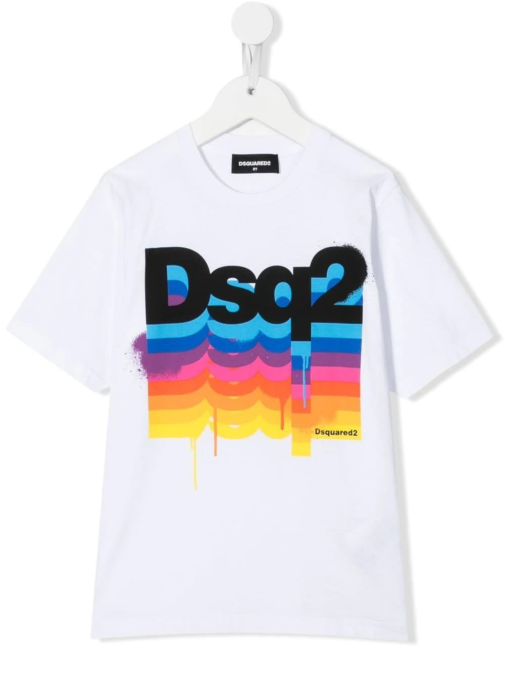 Dsquared2 Kids White T-shirt With Multicoloured dsq2 Print