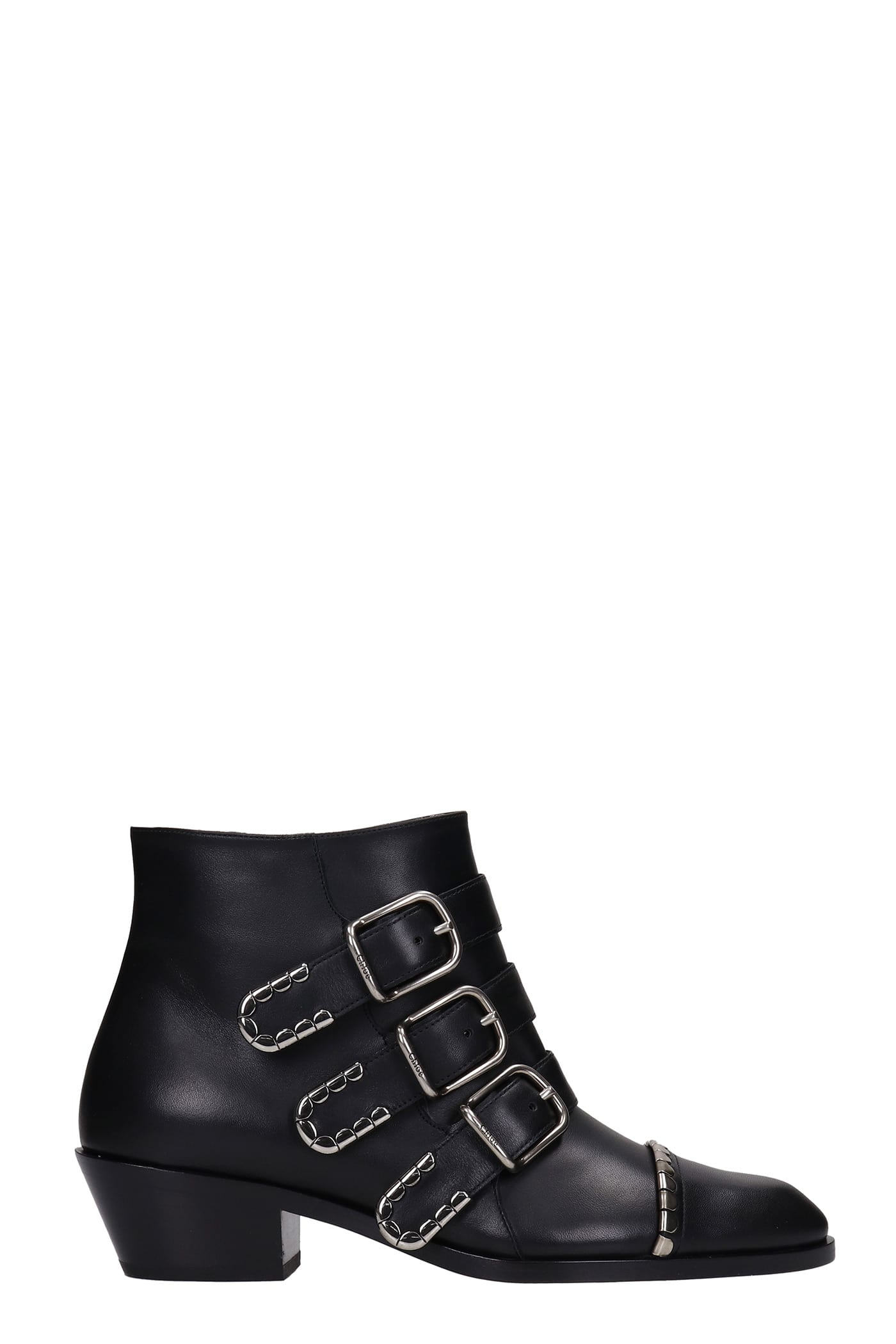 Chloé Idol Low Heels Ankle Boots In Black Leather