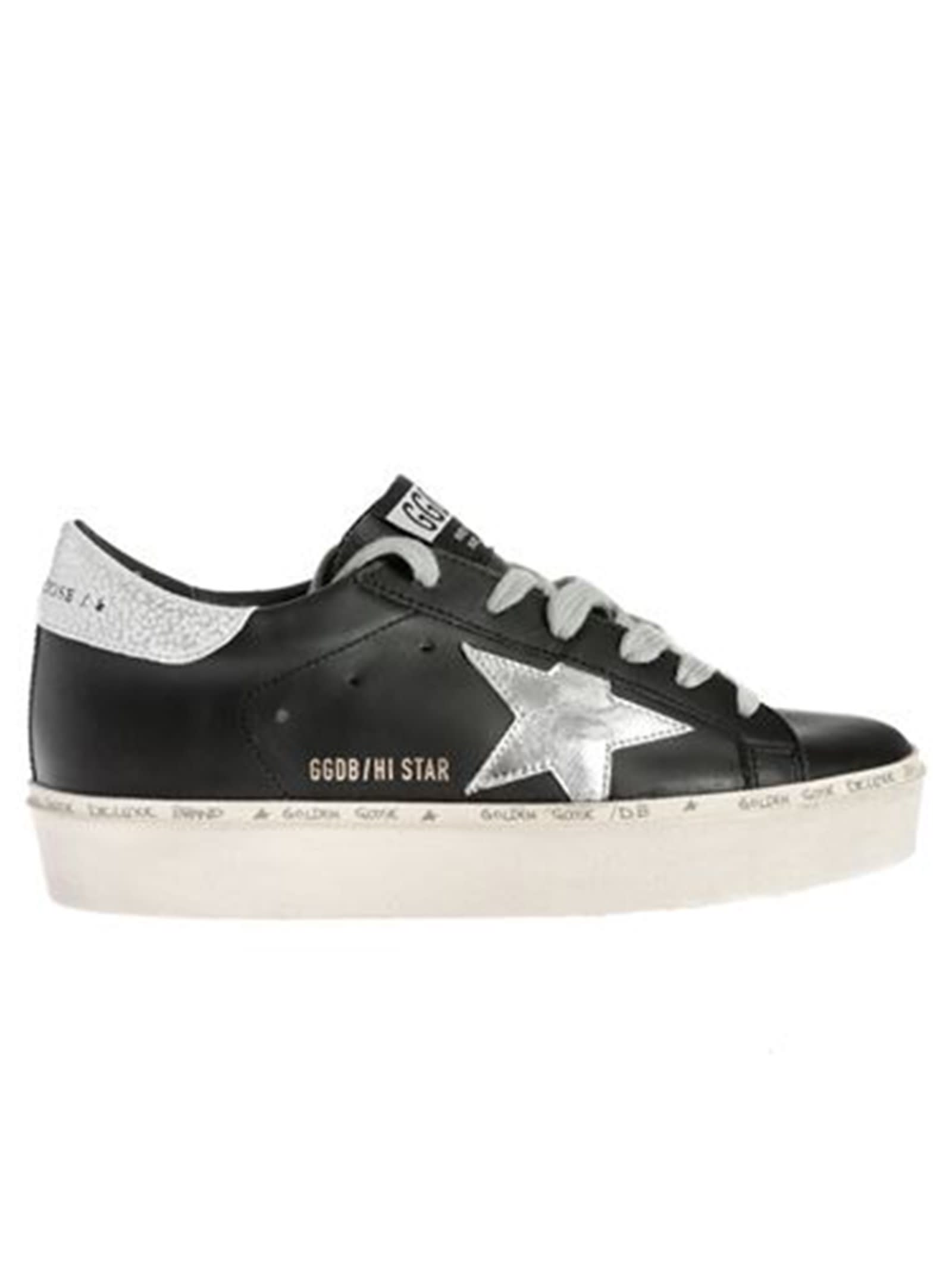 Buy Golden Goose Black Leather Hi Star Sneakers online, shop Golden Goose shoes with free shipping