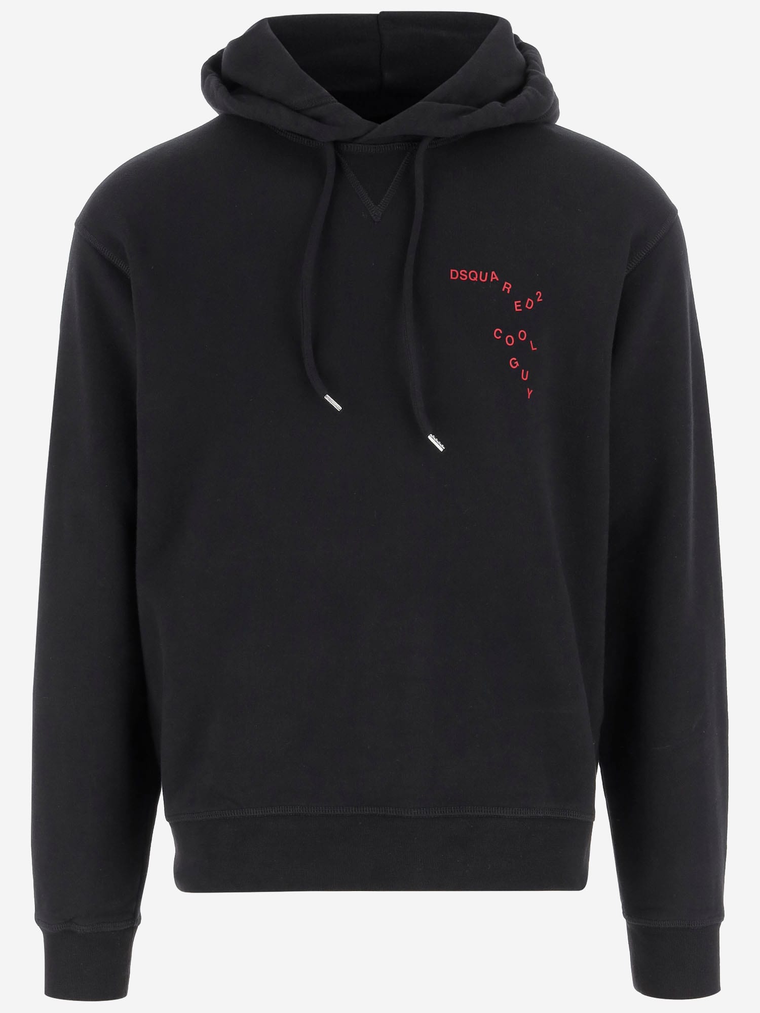 Dsquared2 Drawstring Hood Cotton Sweatshirt In Black