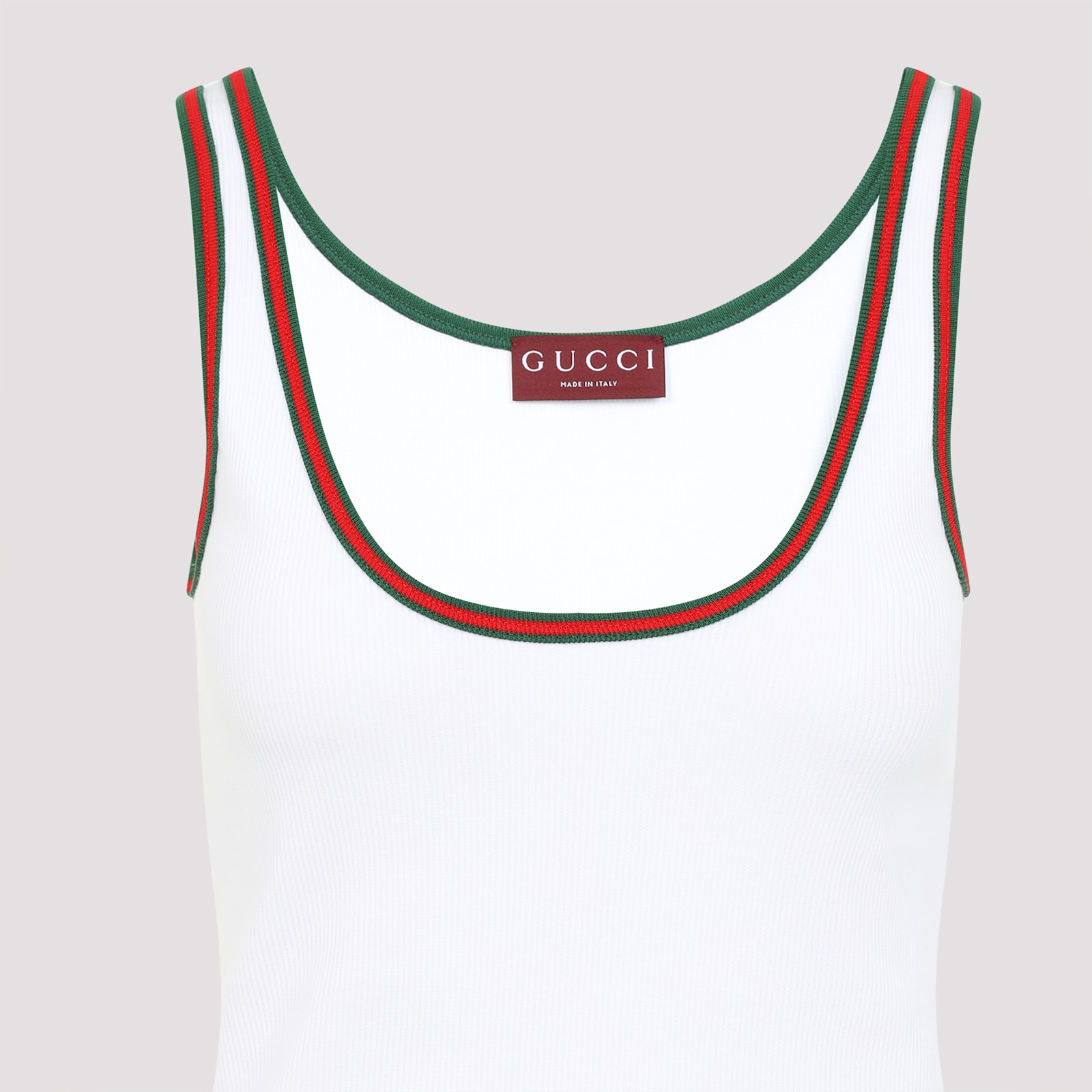 Gucci White Ribbed Top With Web Detail On The Edges In Cotton Woman In White Mix