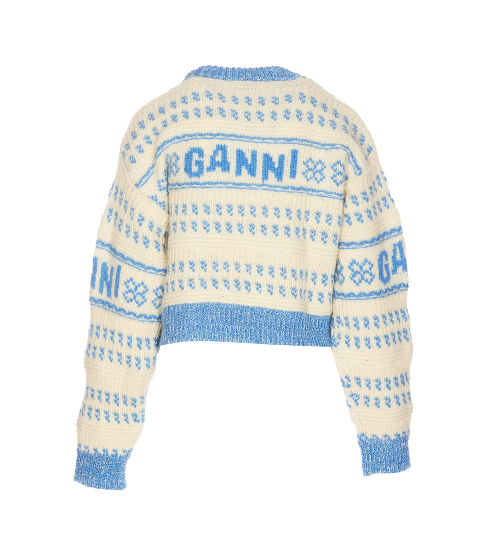 Shop Ganni Graphic Knitted Sweater In White