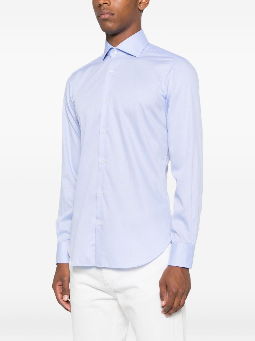 Barba Napoli Barba Long Sleeve Shirt With Semi-rigid Collar And Buttons In Blue