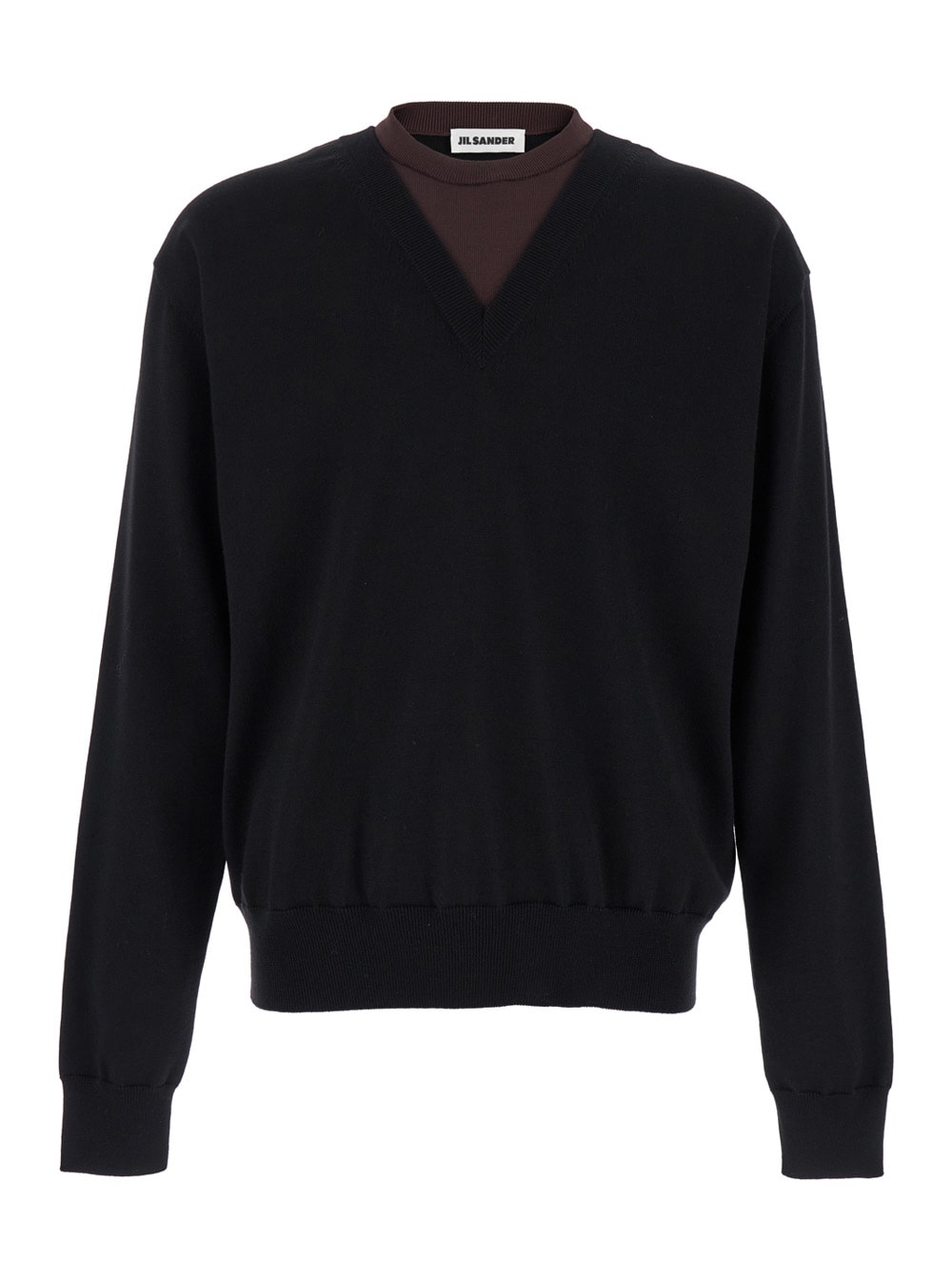 Shop Jil Sander Black And Brown Double-neck Sweater In Wool Man