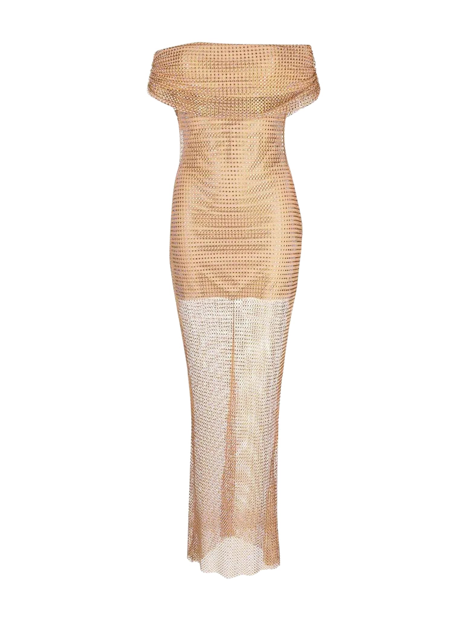 Self-Portrait Tan Rhinestone Fishnet Dress - Stylemyle