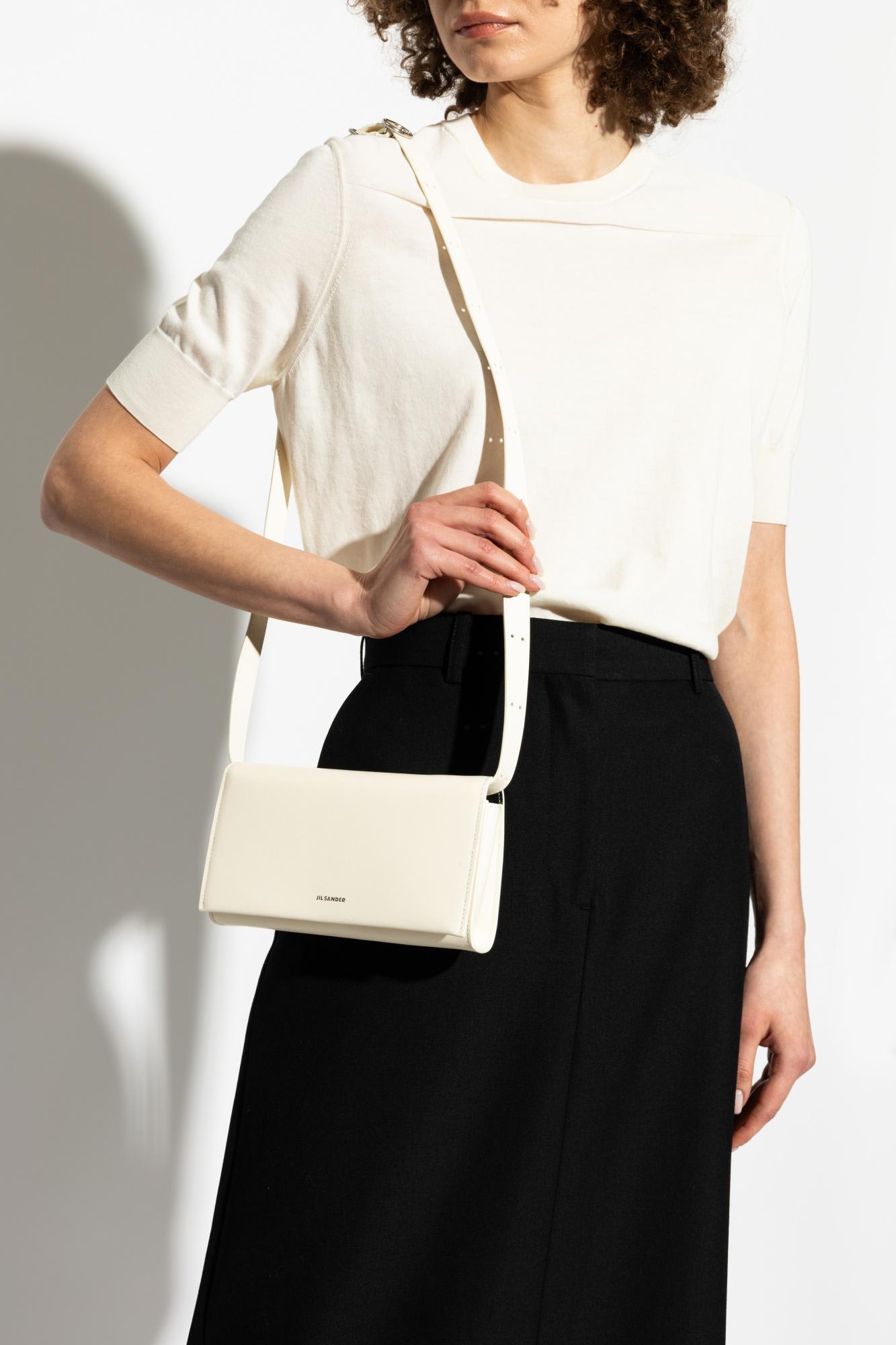 Jil Sander Leather Wallet On A Strap In Ivory