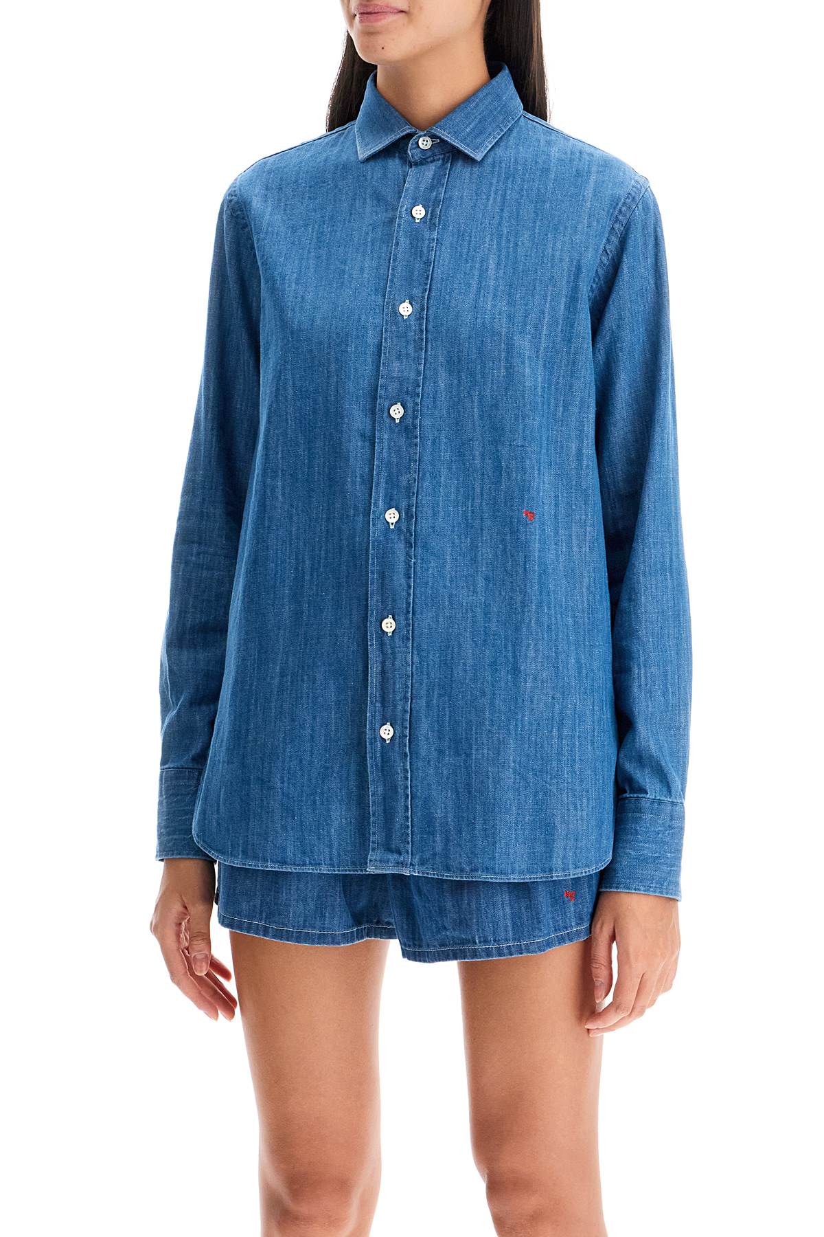 Shop Hommegirls Chambray Shirt In Blue White (blue)