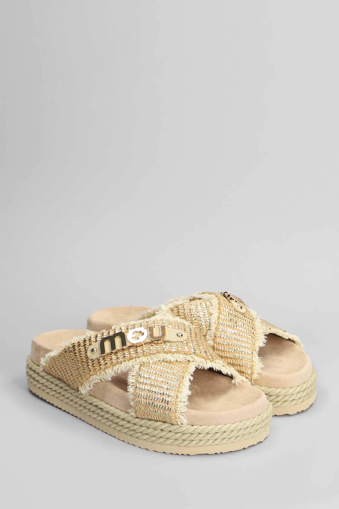MOU CRISSCROSS FLATS IN BEIGE RAFFIA