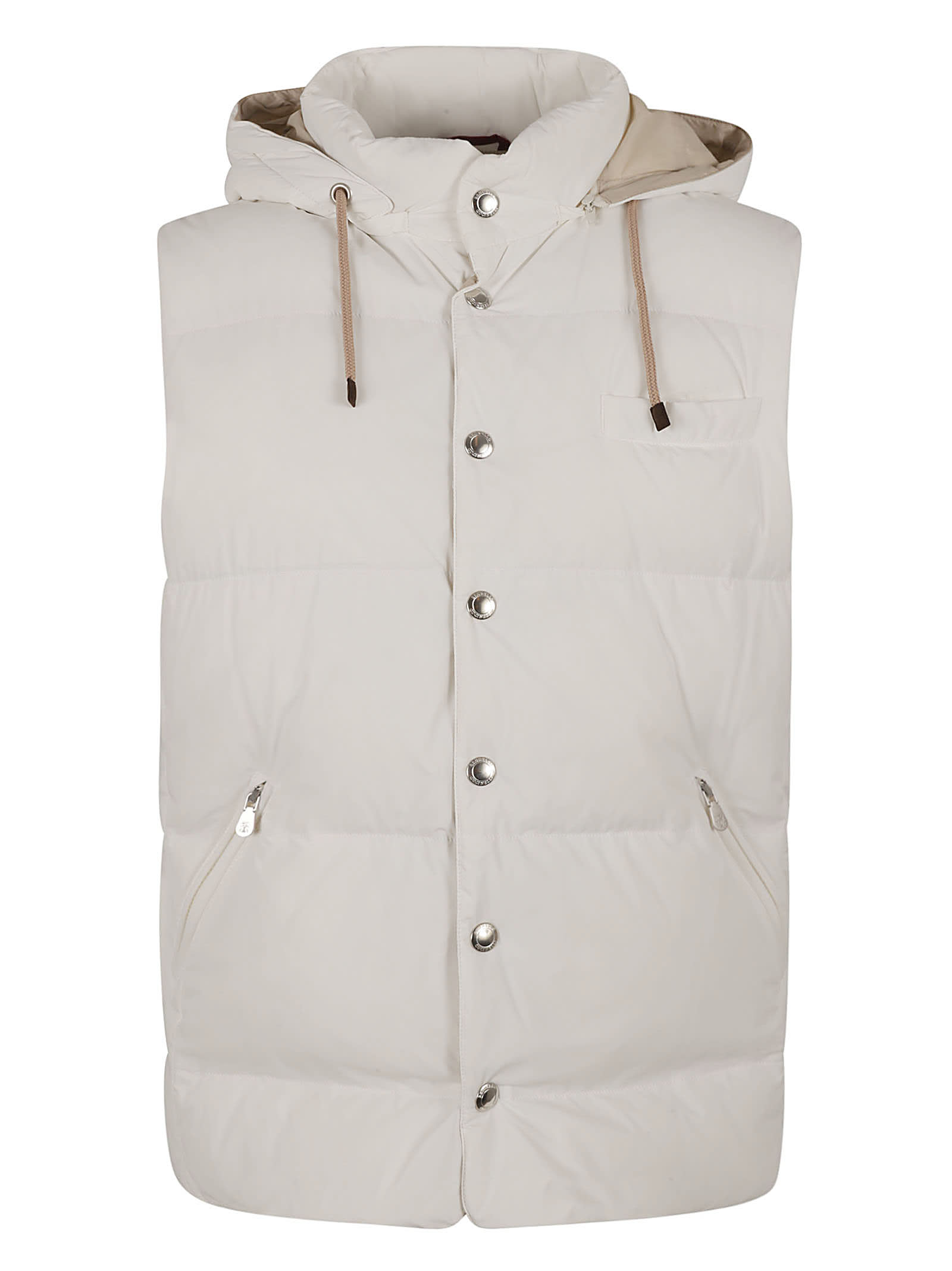 Brunello Cucinelli Hooded Lightweight Waistcoat In Off-white