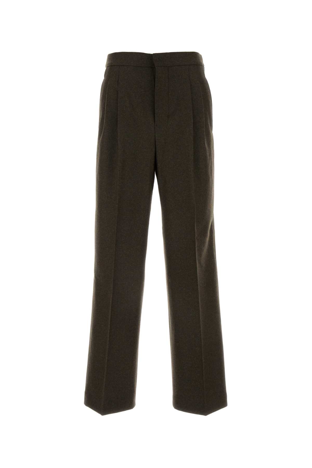 Shop Ami Alexandre Mattiussi Melange Brown Wool Pant In Darkcoffee