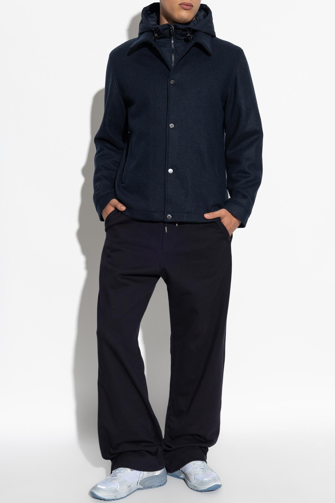 Woolrich Logo Detailed Hooded Jacket In Blue
