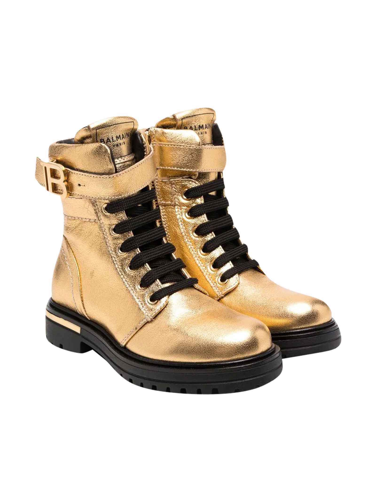 Balmain Gold Ankle Boots With Application