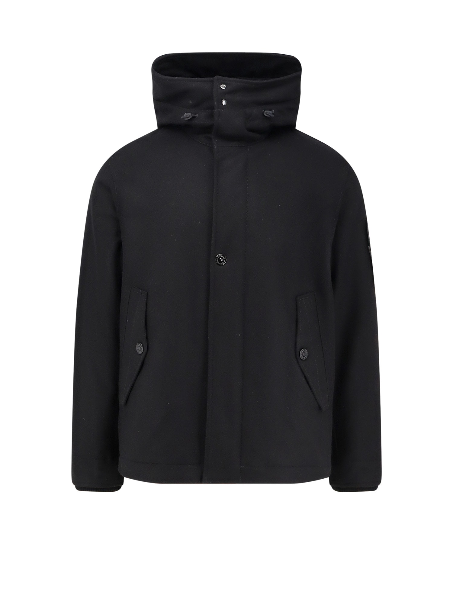 Stone Island Padded Parka Jacket Adjustable Hood In Black