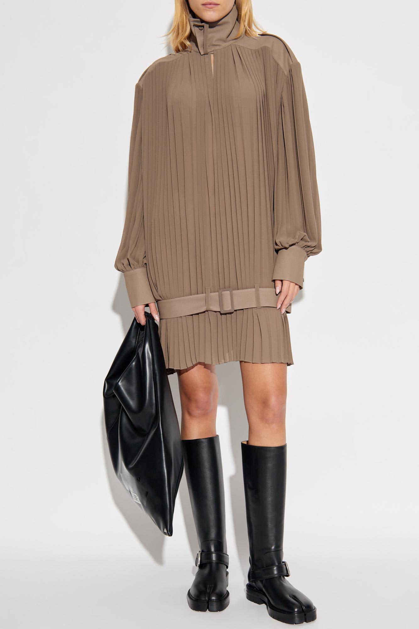 Mm6 Maison Margiela Pleated Dress In Brown