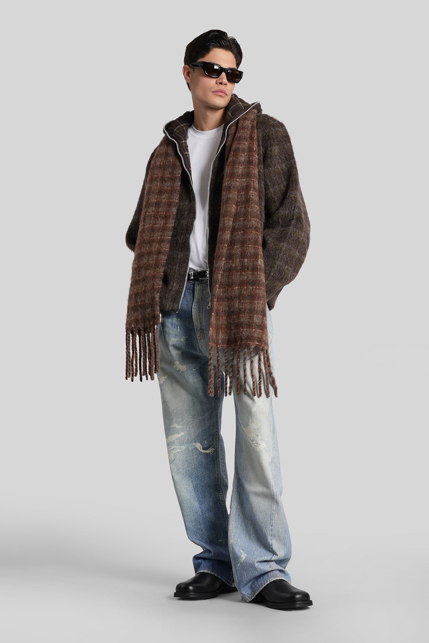 Our Legacy Check-pattern Wool-blend Sweatshirt In Brown